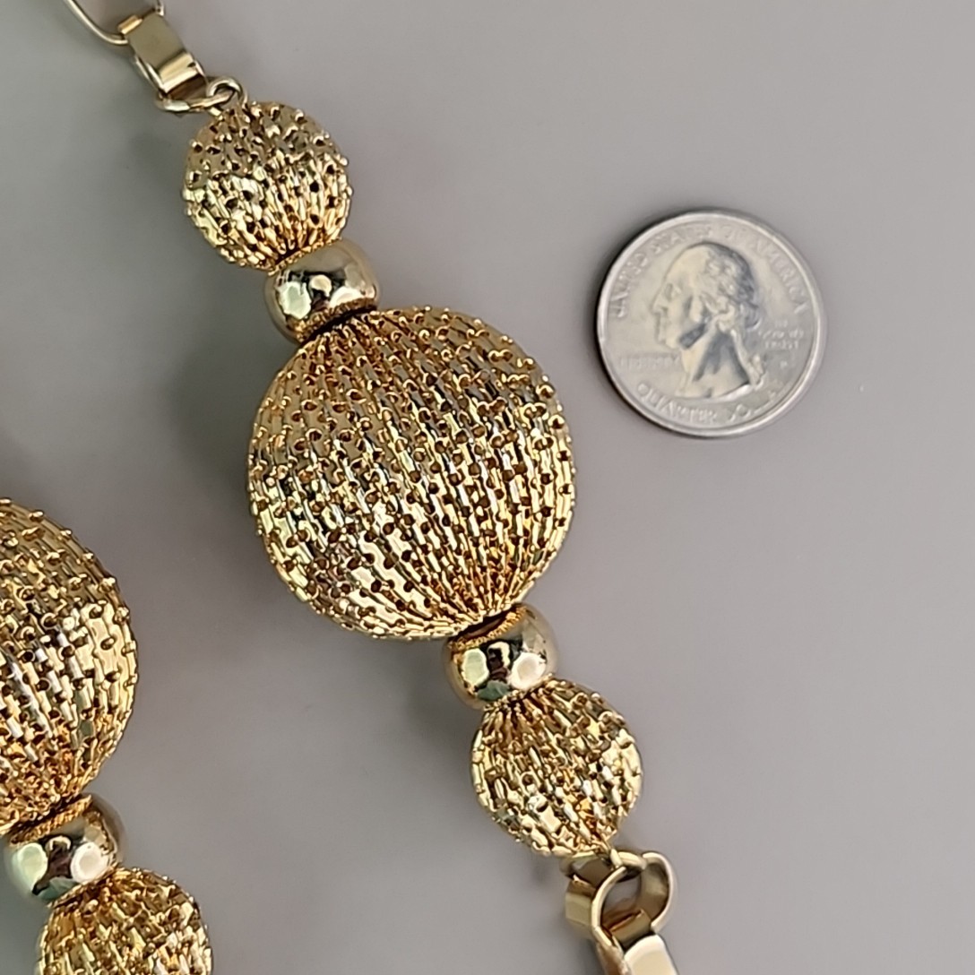 Vintage Mesh Ball Necklace Chunky Gold Tone Linked Chain 31″
