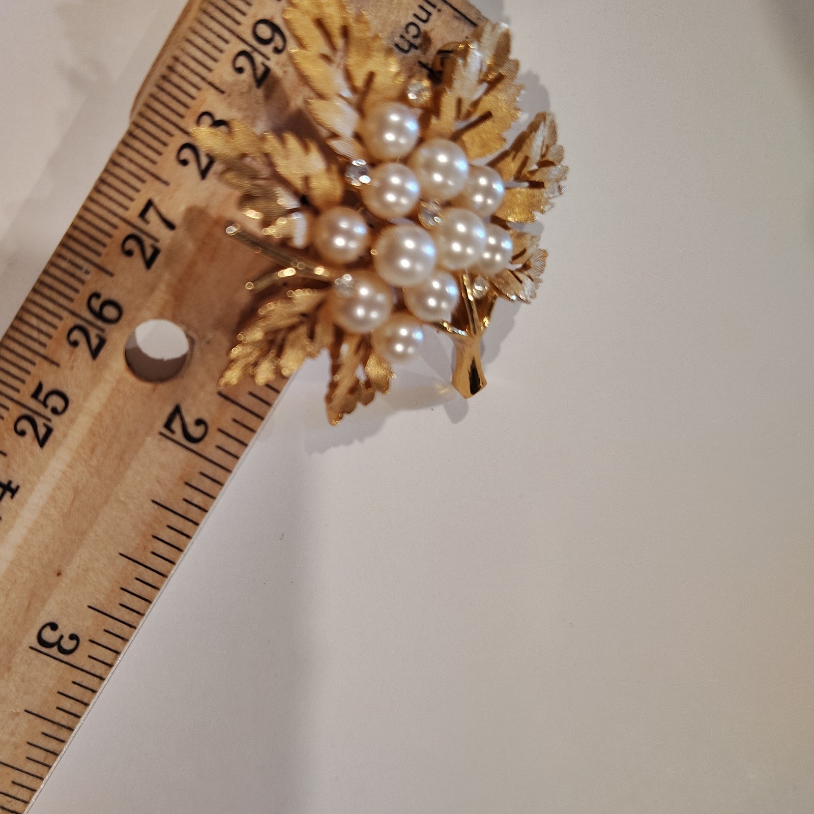 Vintage Crown Trifari Brooch, Gold-tone with Faux Pearls