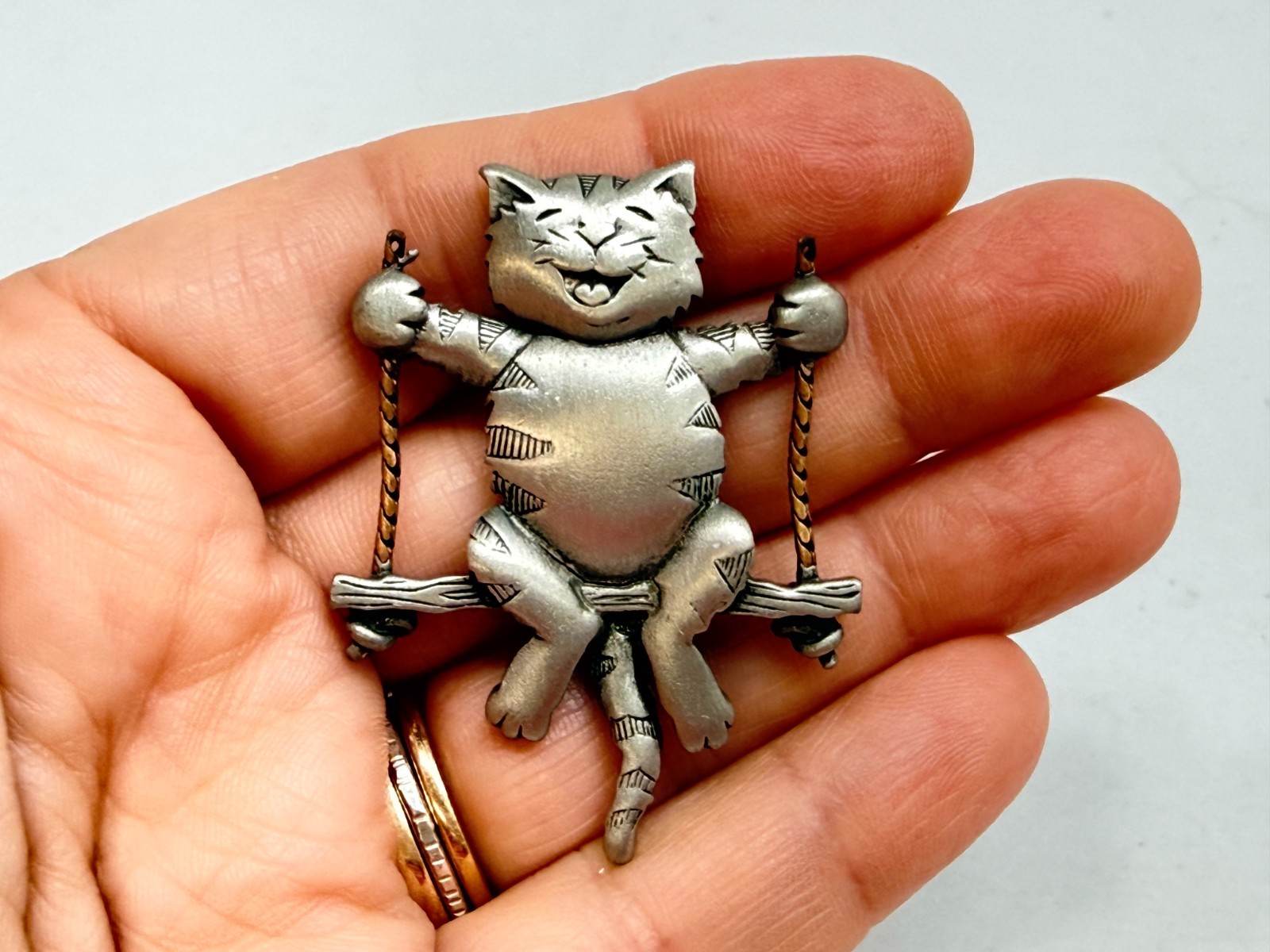 Vintage Brooch Lot Cat Theme Whimsical Gold, Silver Tone One w FlAW, JJs, READ