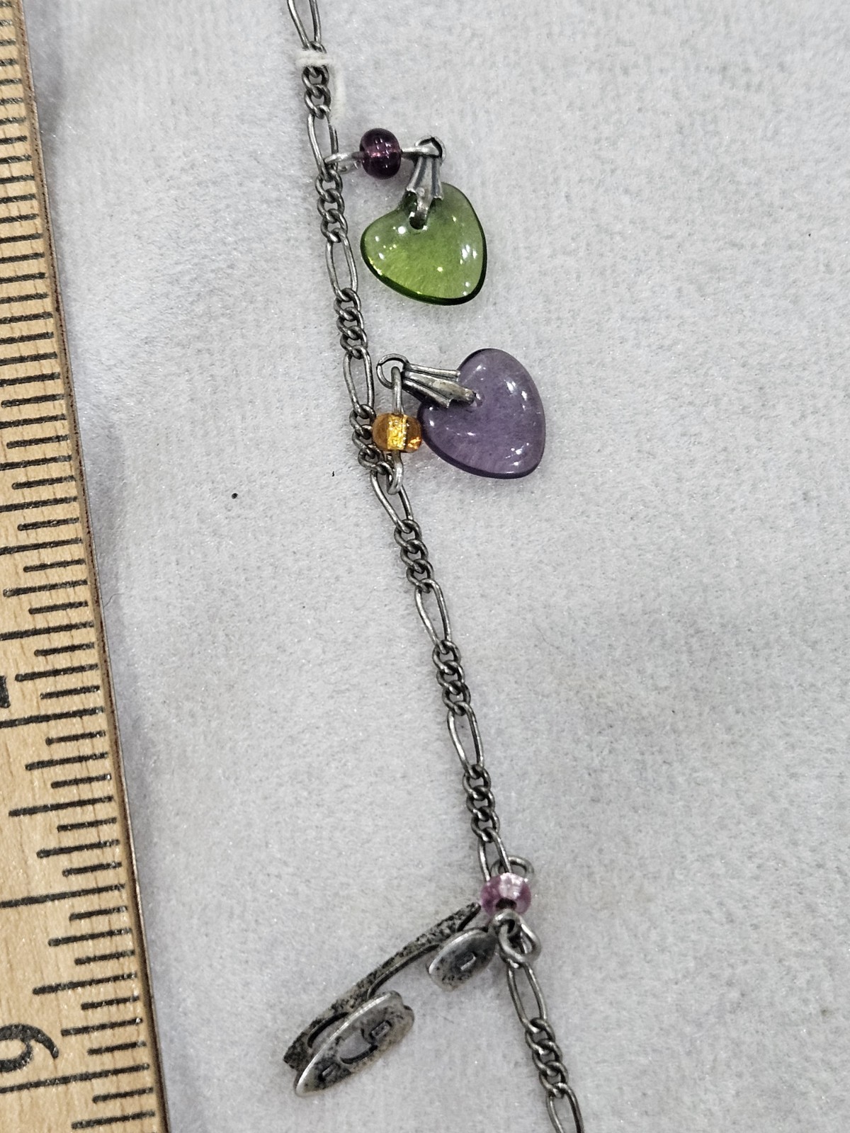 Vintage Glass Works Studio Glass & Silver Charms in Multi Colors Hearts Necklace