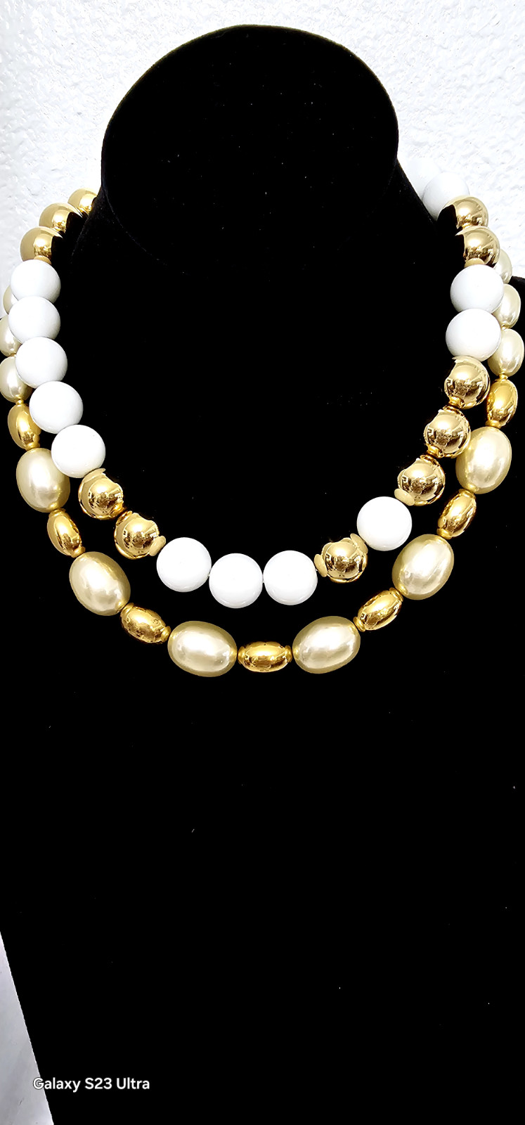 MONET & NAPIER necklaces white and gold tone faux pearls 17″ & 18″. STUNNING Pc.