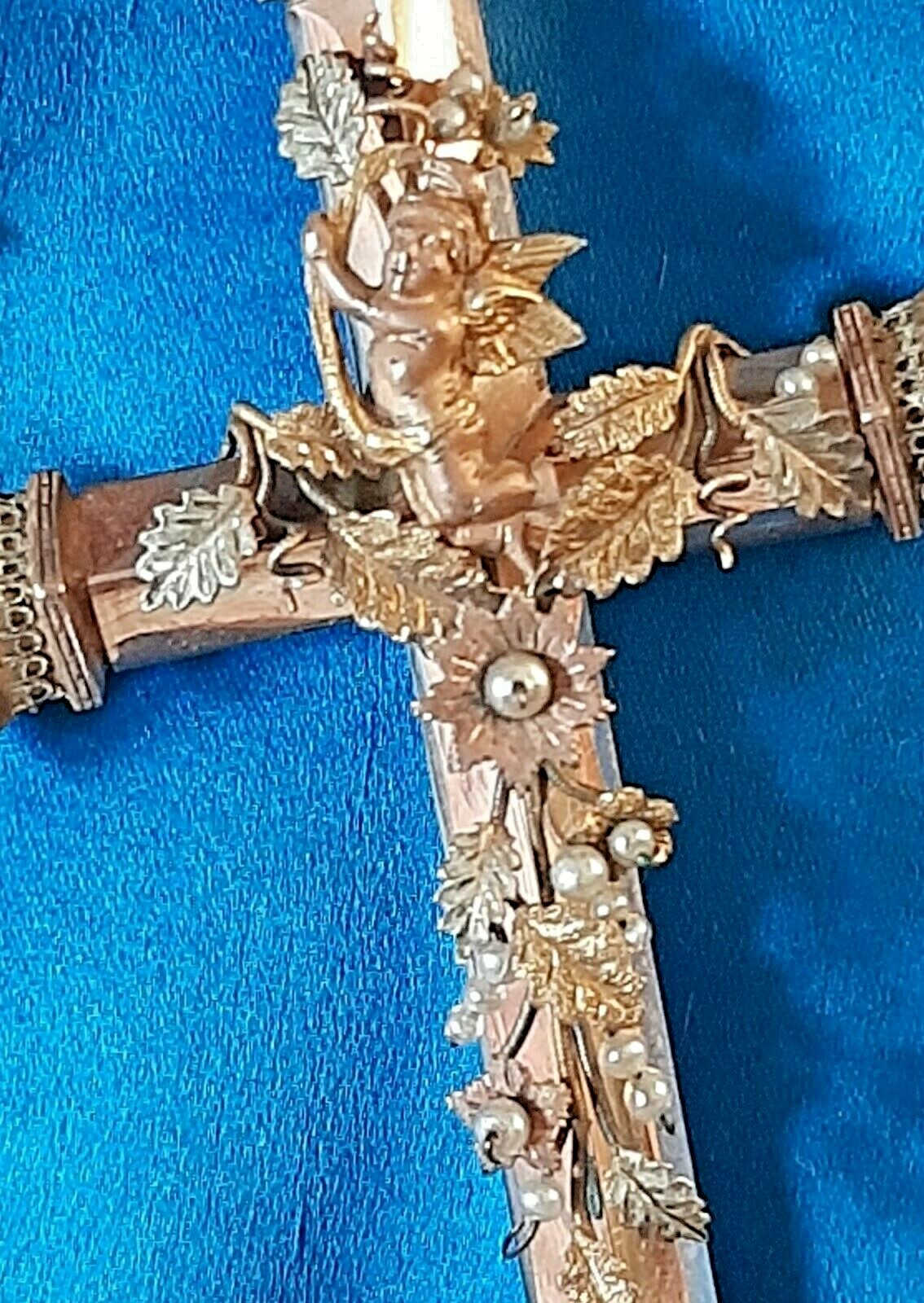 Fine Antique Rare Large European Religious Pectoral 9k Gold Filigree Cross