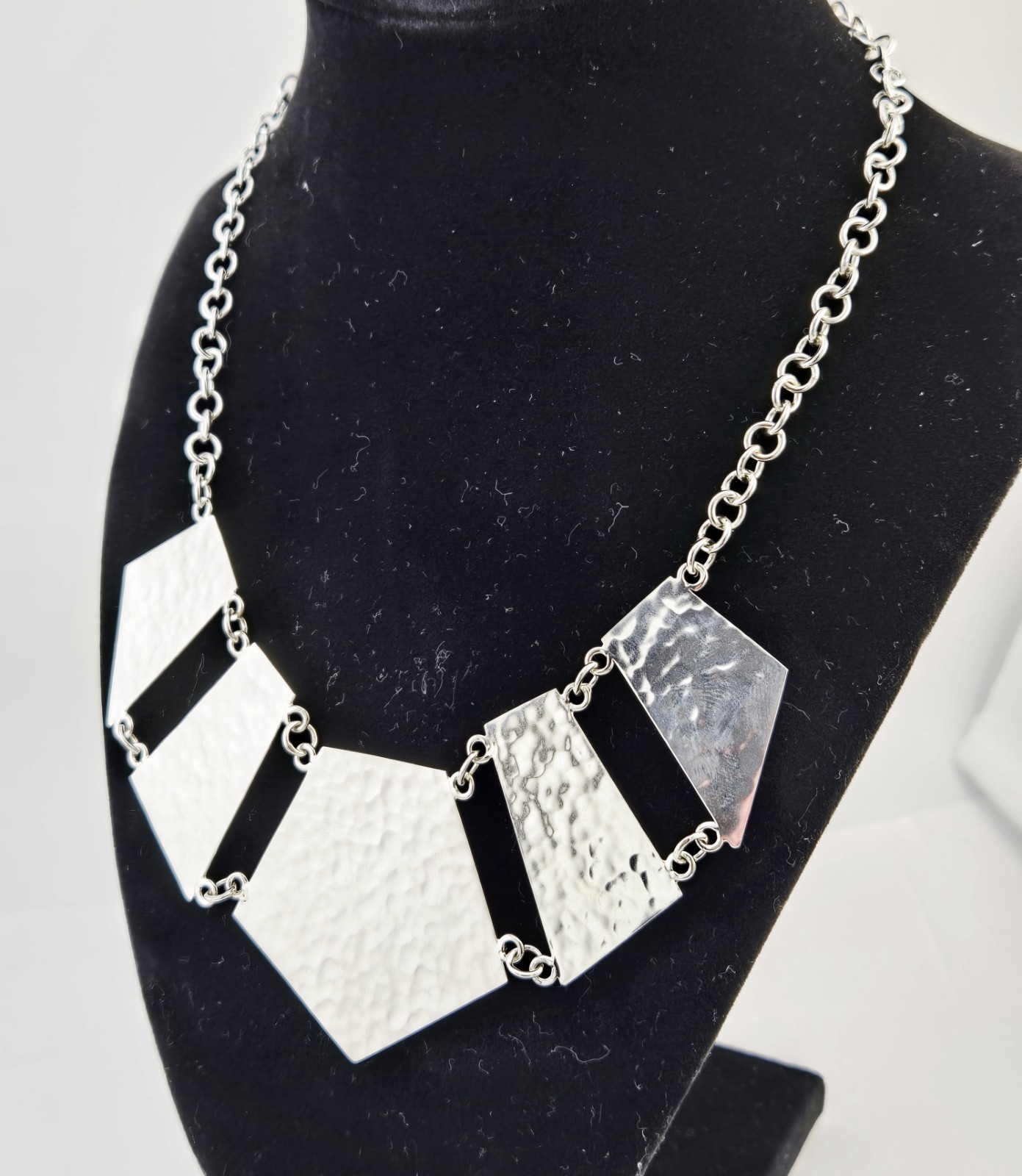VTG Taxco DDD Dominique Dinouart Sterling Silver Hammered Geometric Necklace 44g