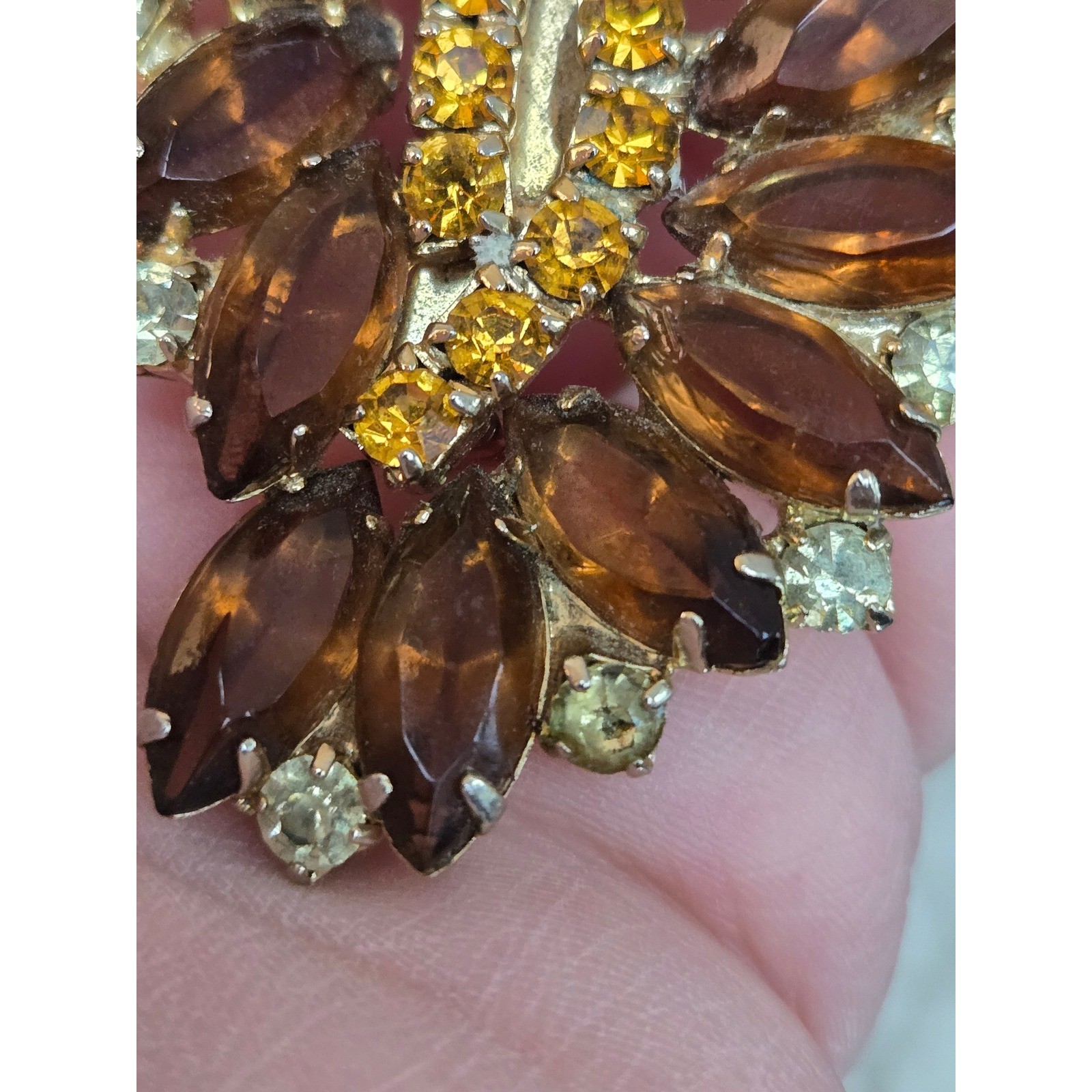 Juliana Style Fall Colors Brooch Navettes Amber Rhinestones 50s-60s