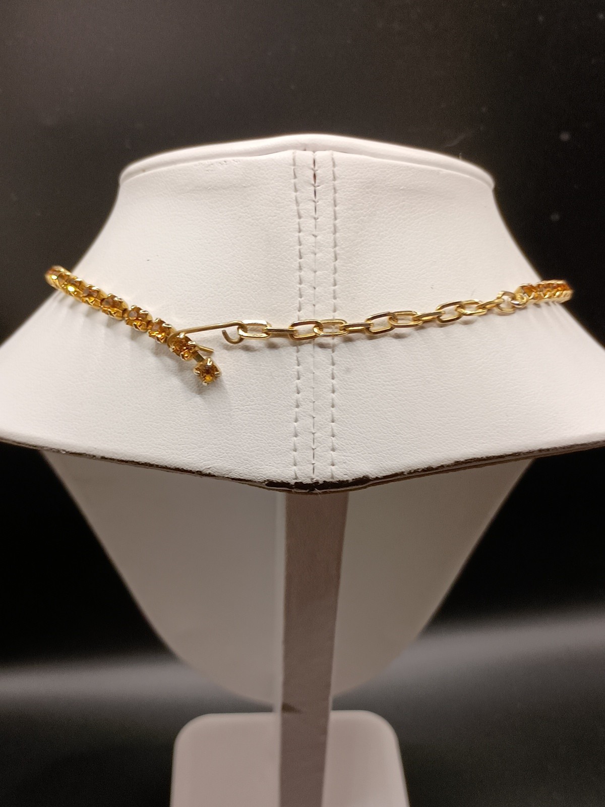 Victorian Revival Amber Color Rhinestone Necklace Regal Collar Gold Tone 16.5″