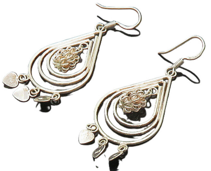 925 Sterling Silver Vintage Shiny Open Tear Drop Dangle Earrings EG10121