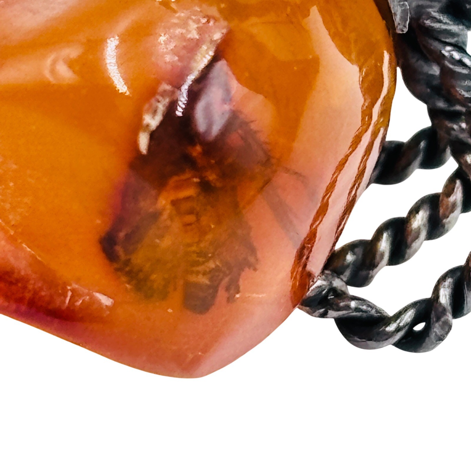 Sterling Silver Spider Baltic Amber Pendant with Insect Inclusion natural