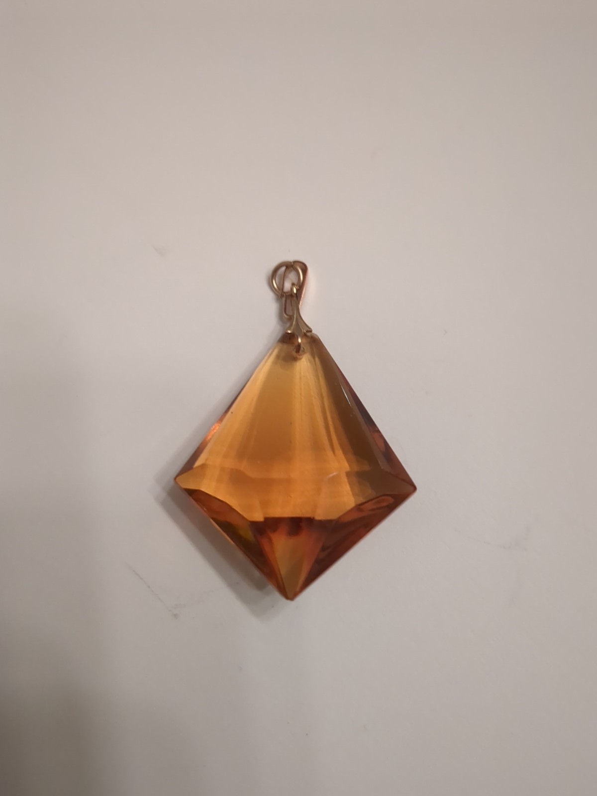 Vintage Amber Tone Faceted Glass /Resin Pendant Geometric Pyramid Charm