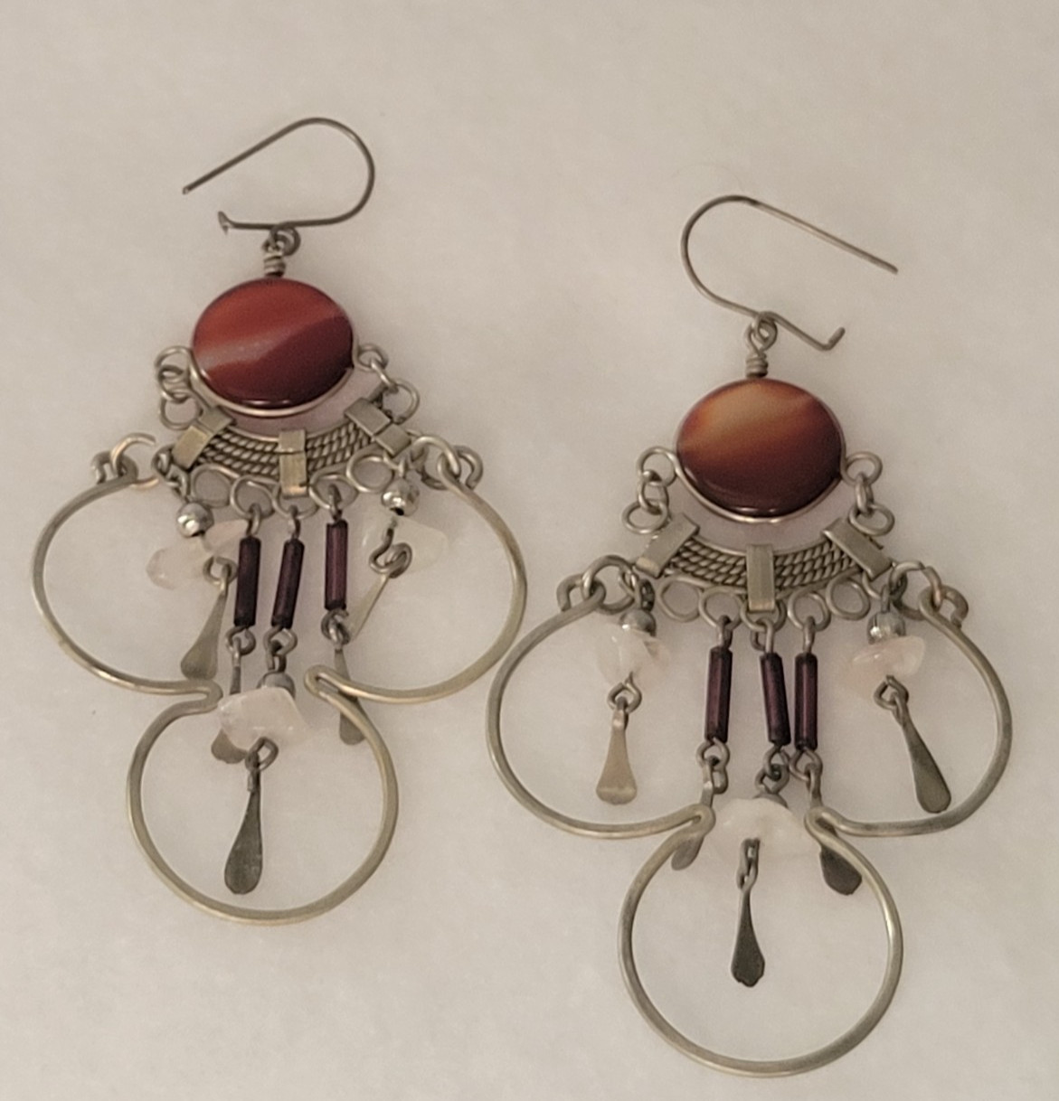 Vtg Chandelier Boho Dangling Pierced Earrings Metal Silver Tone Jewelry