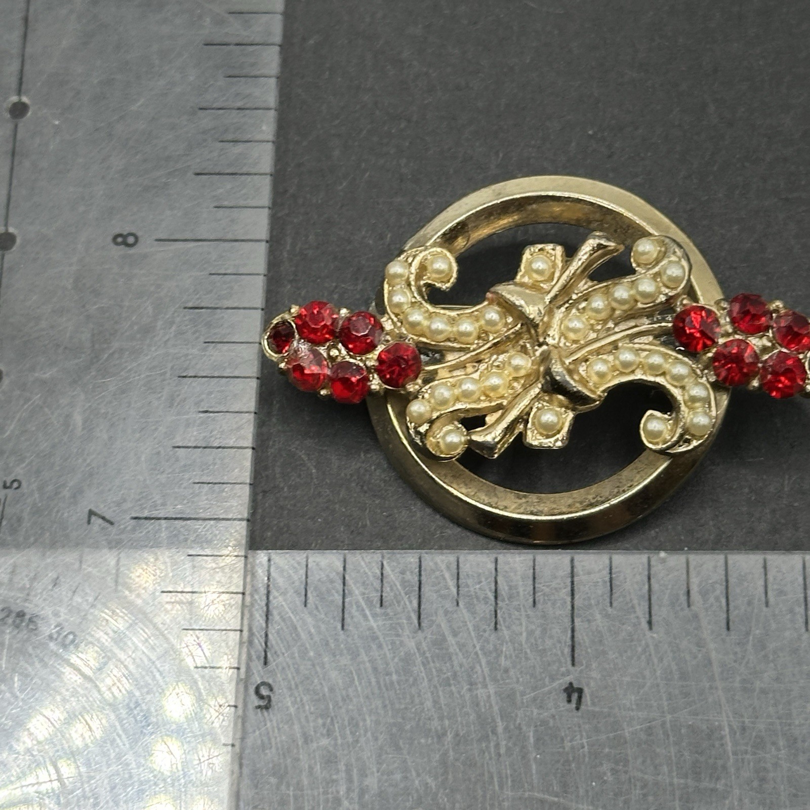 Vintage Red Rhinestones Flowers Brooch Pin J44K