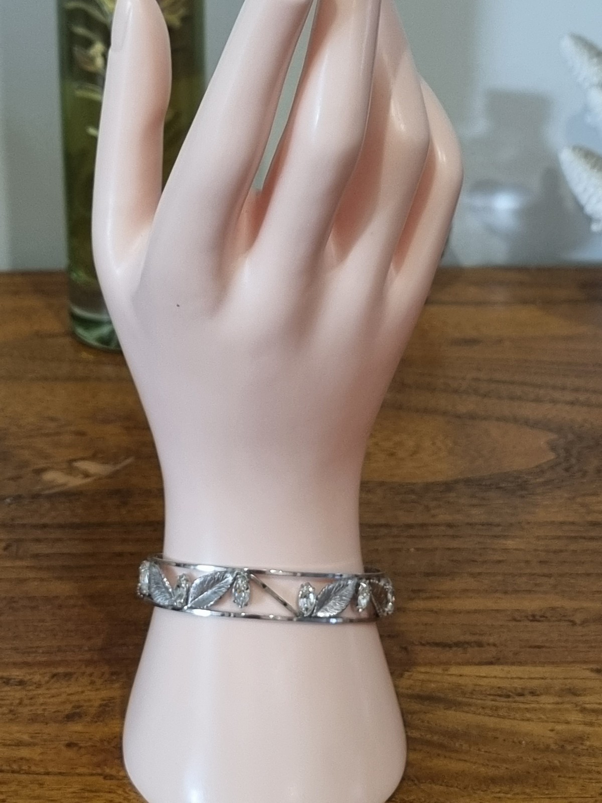 Vintage 14k White Gold Fill Crystal Cuff Bangle Wedding Bride See Video USA made