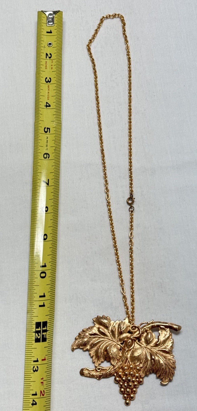 Goldtone GRAPE LEAF Cluster Large Pendant Necklace