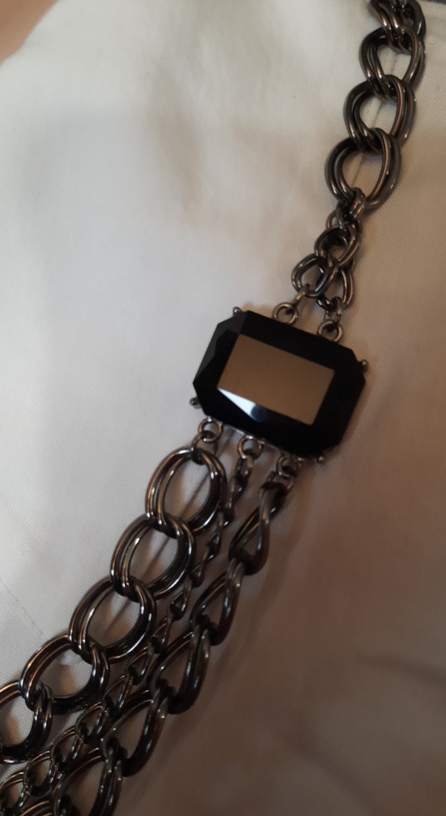 Vintage Mi-Amore Floral Bow 28″ Chain Necklace Black Chunky Statement Silvertone