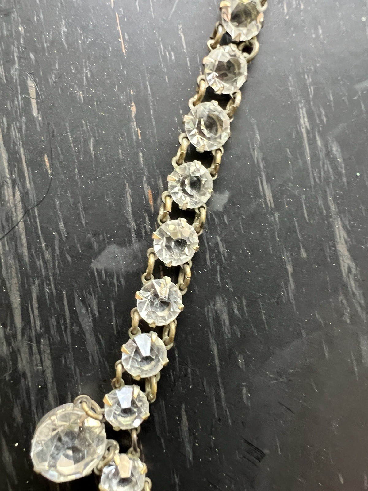 Antique Art Deco Open Back Crystal Riviere 15.25” Festoon Necklace Silver Tone