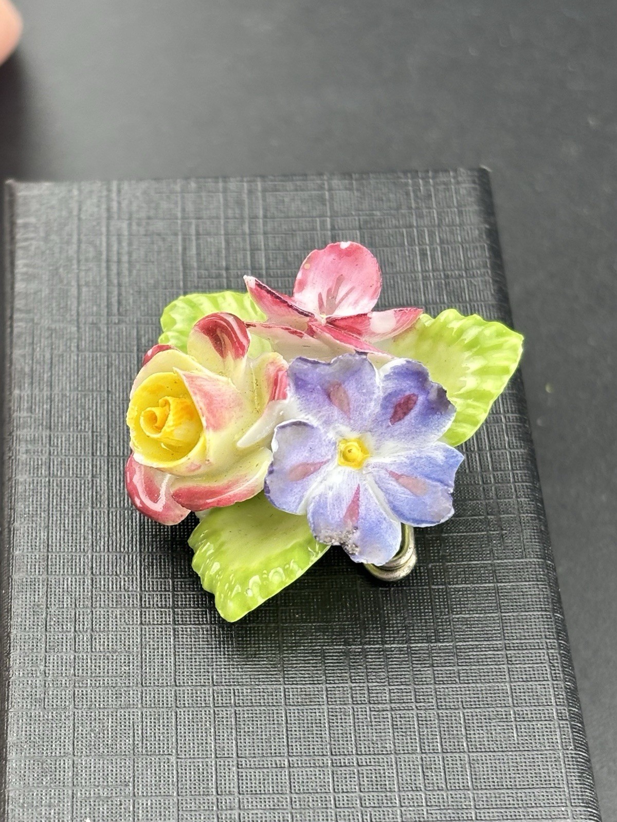 Japan Signed Painted China Floral Bouquet Colorful Brooch VTG Retro Chipped