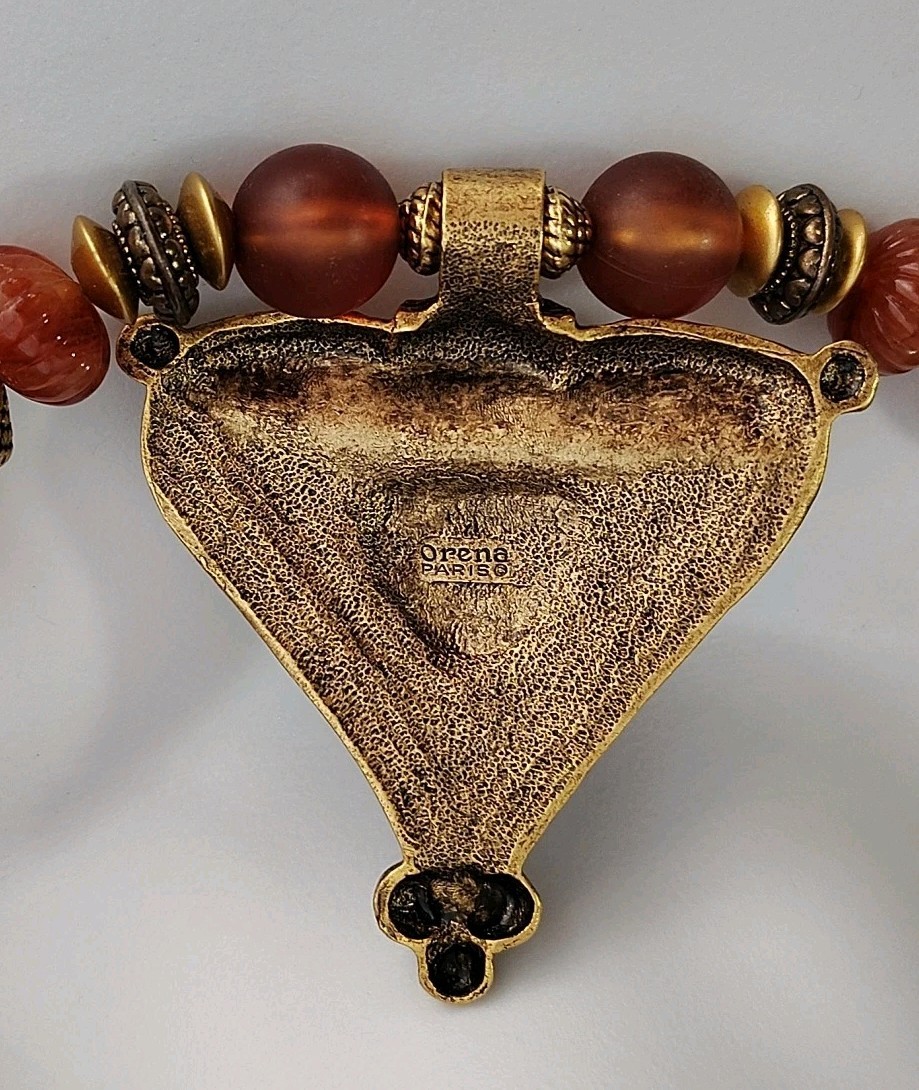 Vintage Signed ORENA PARIS Tribal Beaded Pendant Necklace Bold Revival Runway