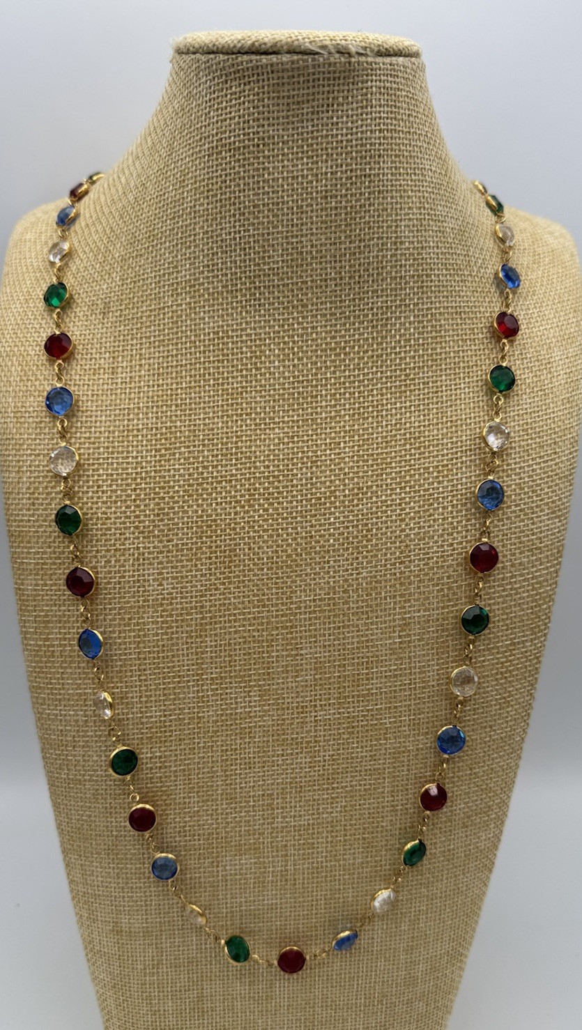 VTG Monet Bezel Austrian Crystal USA Necklace signed Single strand 36″