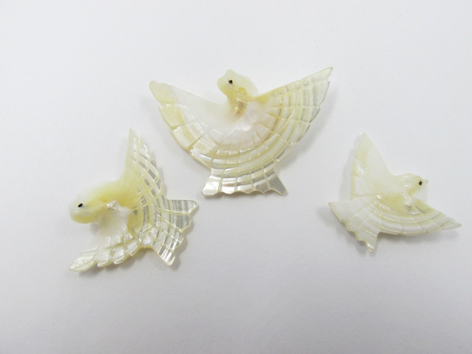 Vintage Mother of Pearl Carved Dove Bead Charms Jewelry Artisan Made
