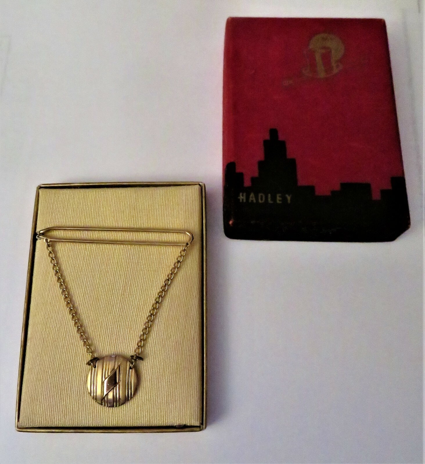 NOS Antique Art Deco HADLEY Yellow Gold GT Tie Clasp Bar w Box #c920