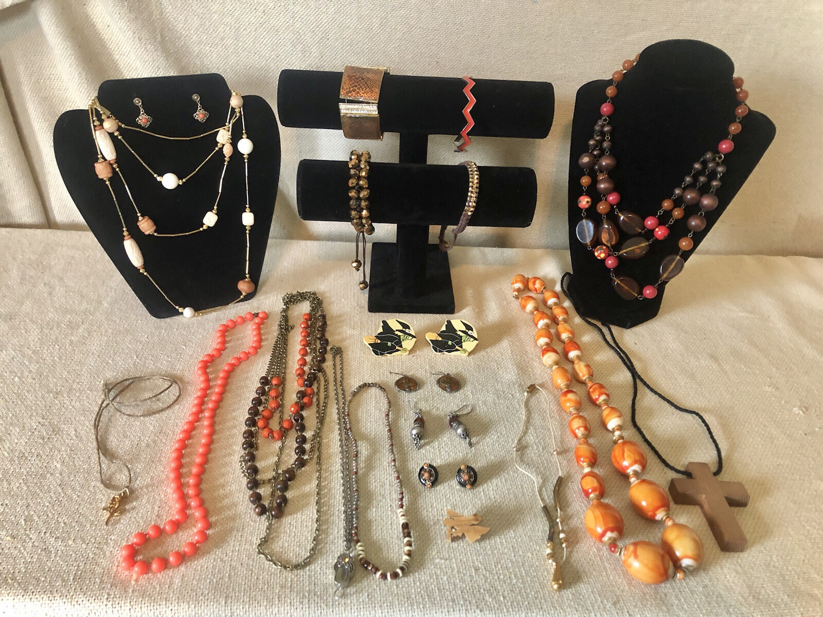 Lot of 20 Vintage to Modern Jewelry Mix Matching Orange Gold Tone Peach Brown