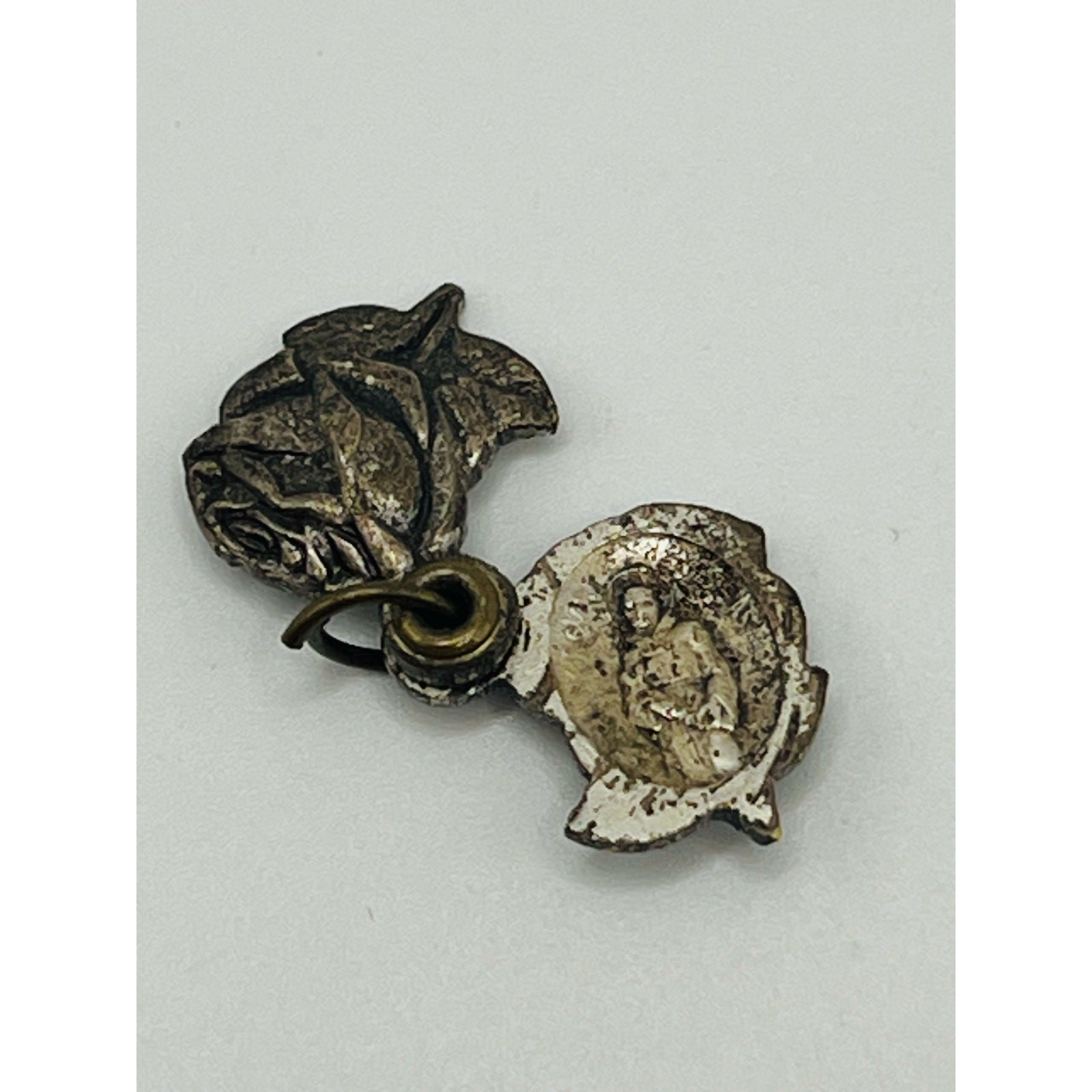 Vintage Catholic Rose Medal Charm | Religious Devotional Rosary Part