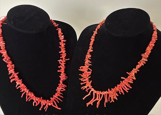 Salmon Color Graduated Branch Coral (2) Strands (no clasp) total weight 72gm