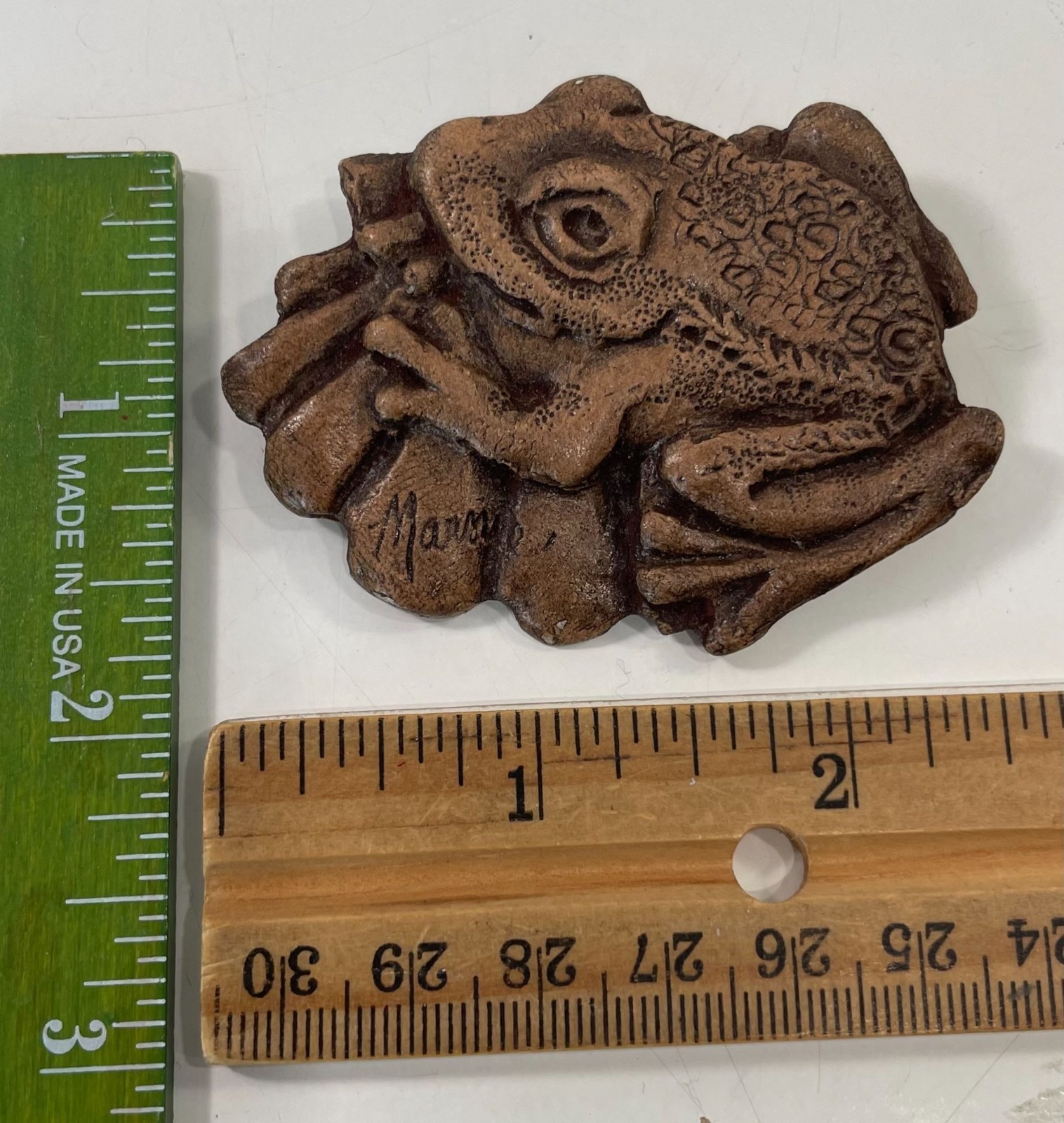 Vintage Hand Painted Tree Frog Porcelain Pin Brooch 90s Brown Whimsical Nature