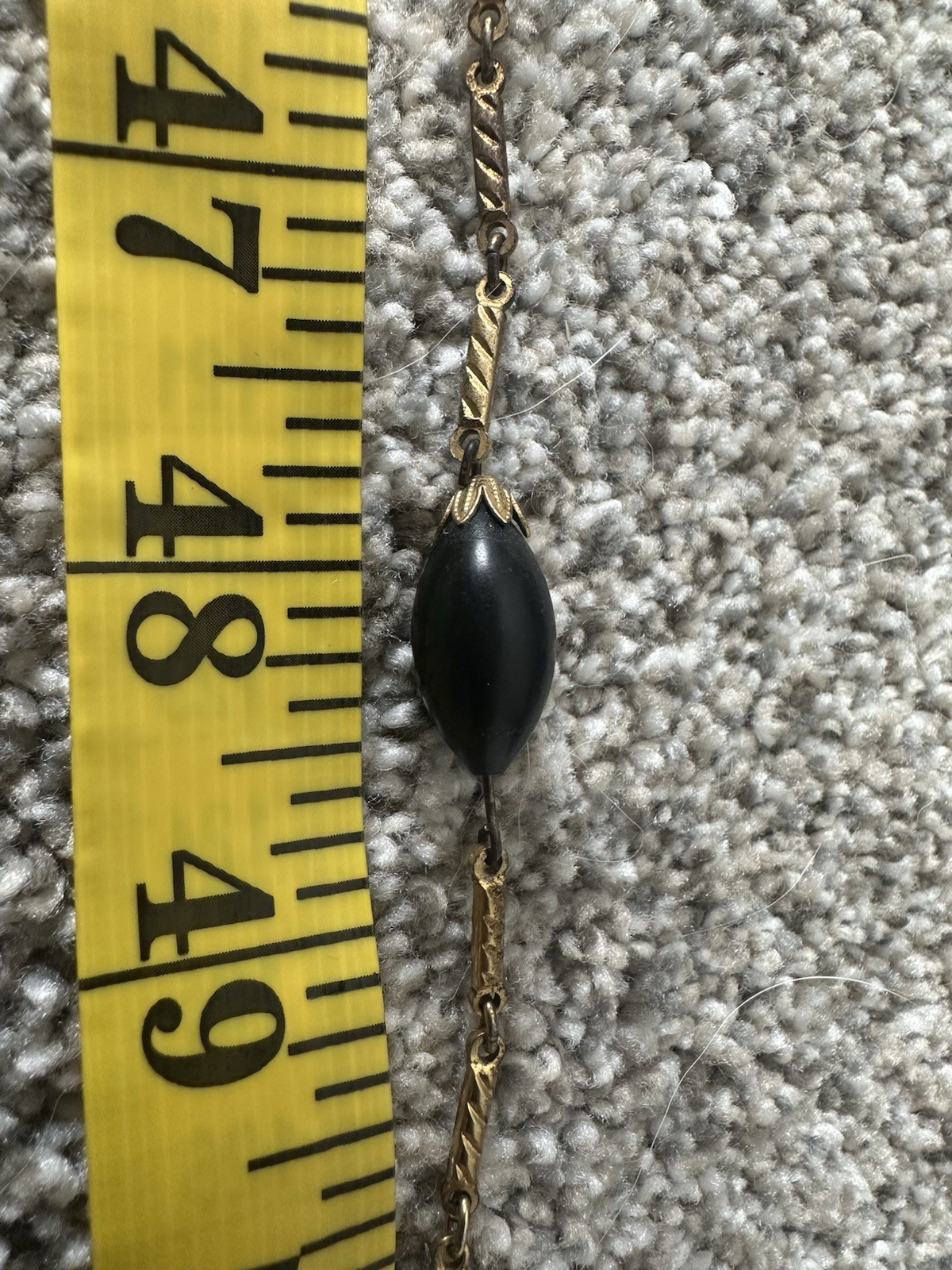Tammy Jewels Vintage Black Beaded gold-tone Station Bar Link Necklace 56in