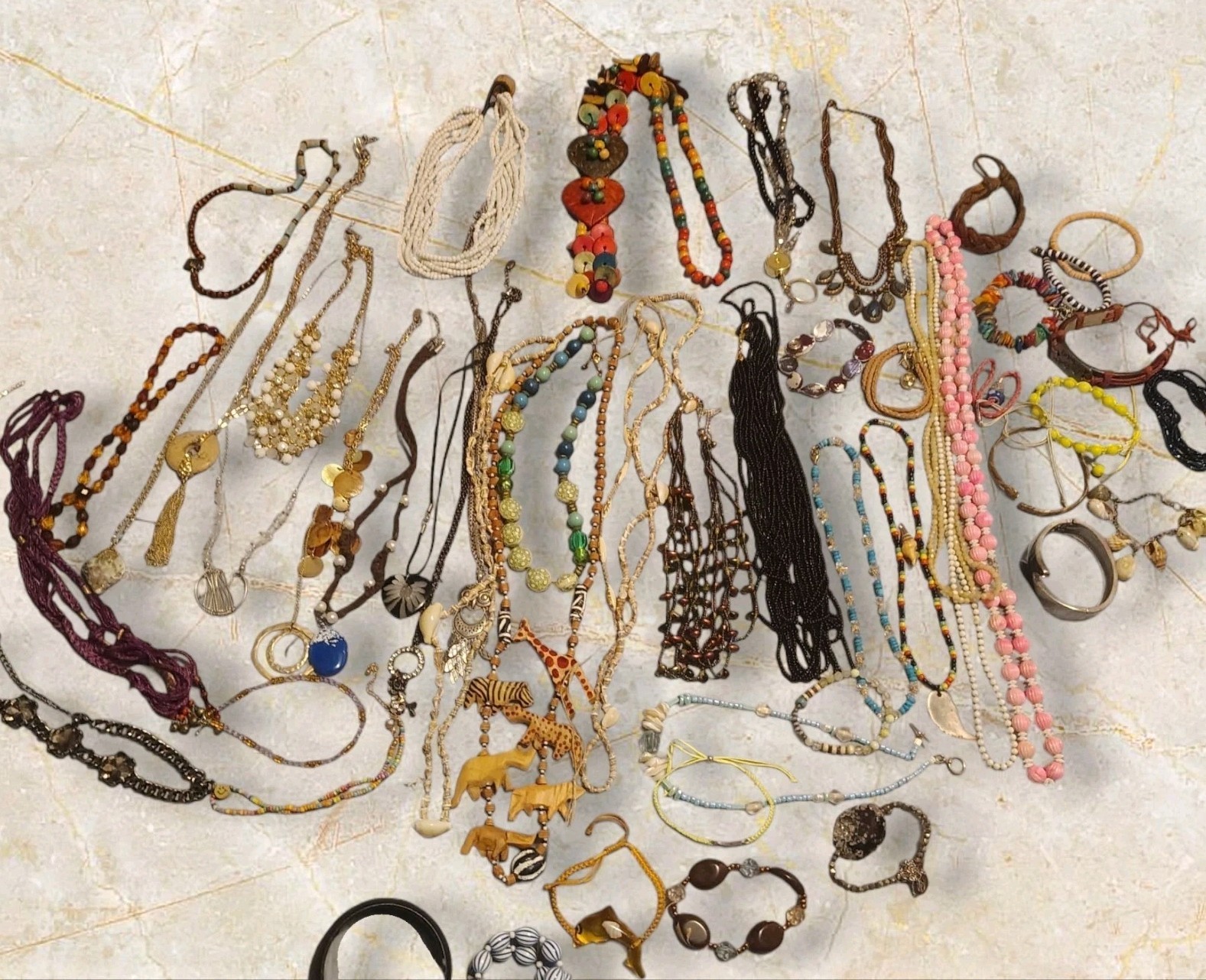 55 Pc Mixed Costume Jewelry Lot Necklaces Bracelets Signed Trifari AE Gwen Boho