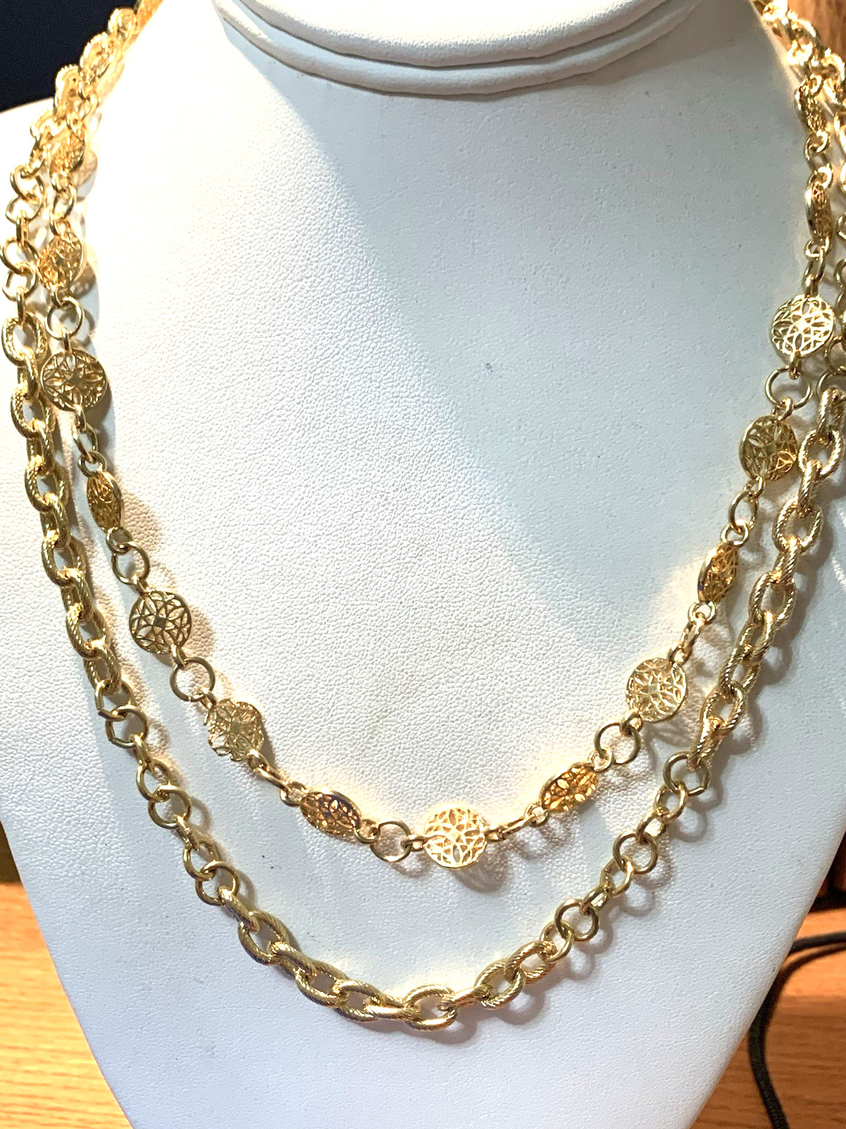 *ESTATE JEWELRY* VTG.MONET DOUBLE STRAND VICTORIAN LINK NECKLACE-18K PLATED-NWOT