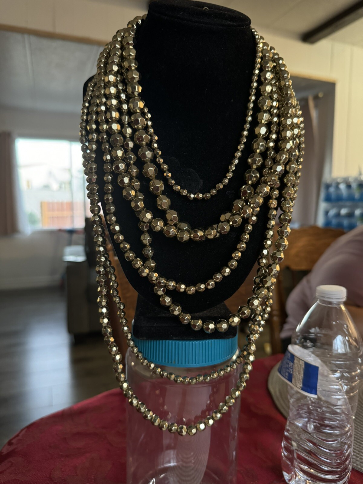 Vintage Signed GRAZIANO gold TONE(NOT METAL) Faceted Beads Multi Strand Necklace