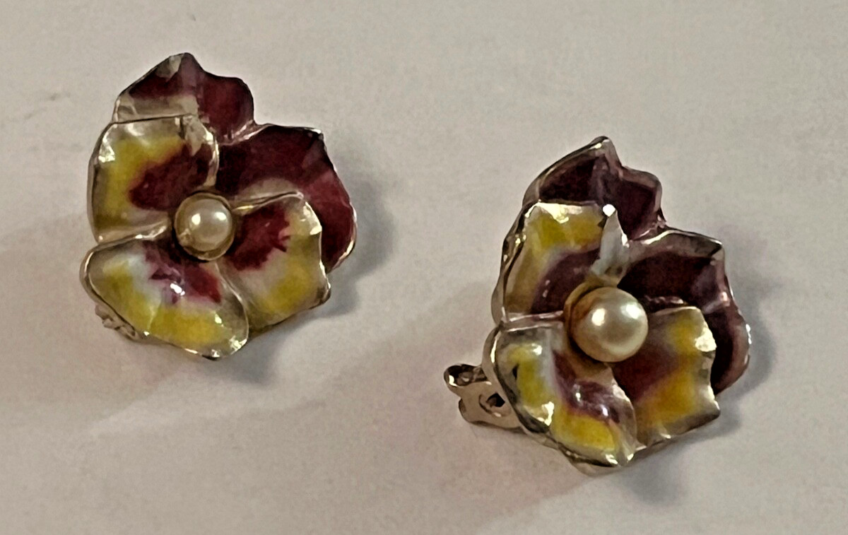 2 Vintage Enamel Pansy Brooch Scatter Pins 3/4 Inch Pins