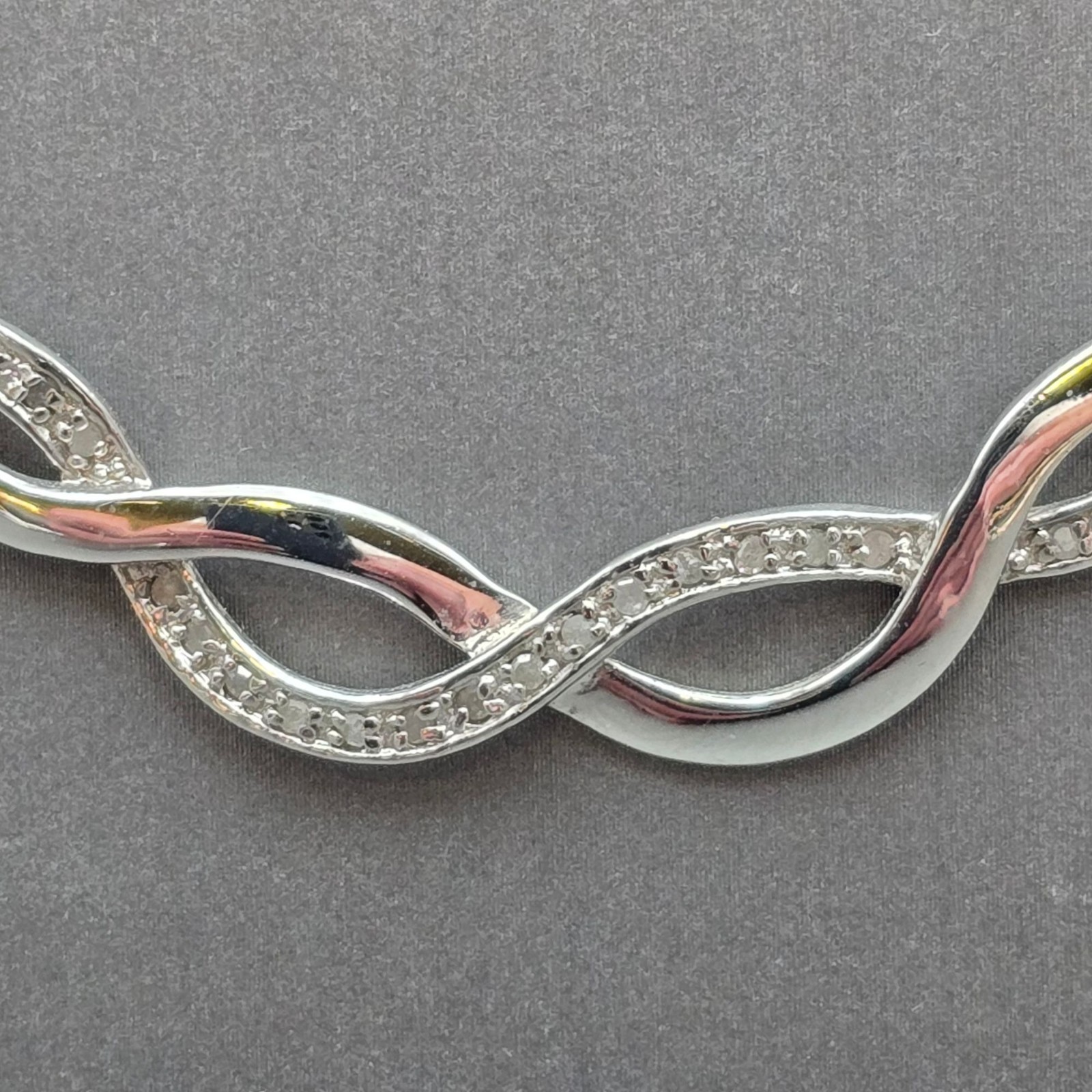 Vintage CW Sterling Silver CZ Infinity Wave Bar Choker Necklace 15″ Designer
