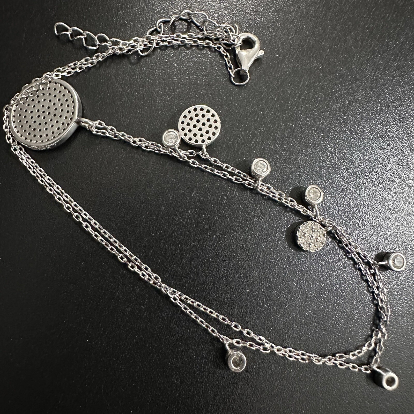 ESTATE STERLING SILVER & WHITE STONE COCKTAIL CIRCLE STATION NECKLACE 16”-18”