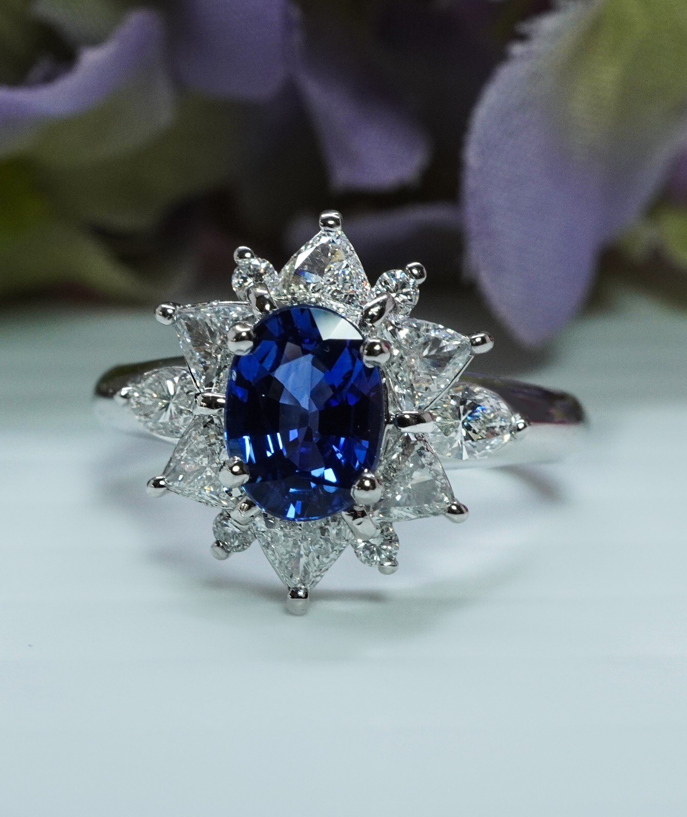 Vintage Sapphire Trillion Marquise Diamond Platinum Ring Princess Diana Estate
