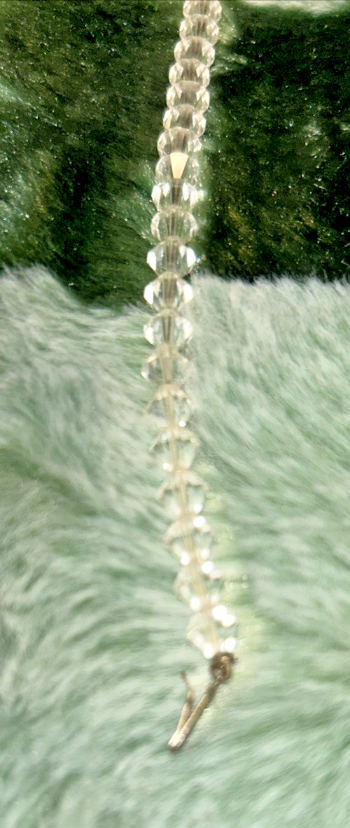 Vintage Faceted Clear Crystal Beaded Necklace, Aurora Borealis, Bi Cone Cut 19″