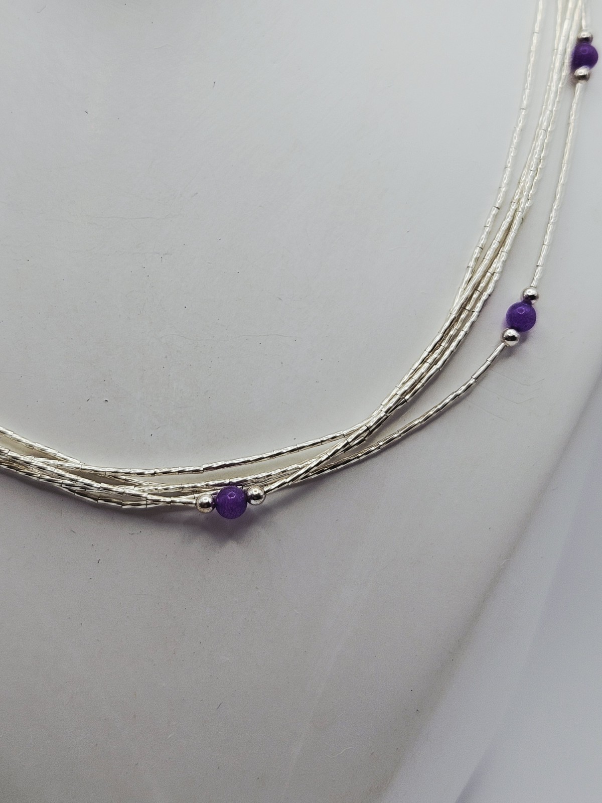 Carolyn Pollack Relios Sterling Silver Amethyst Beaded Liquid Silver Necklace
