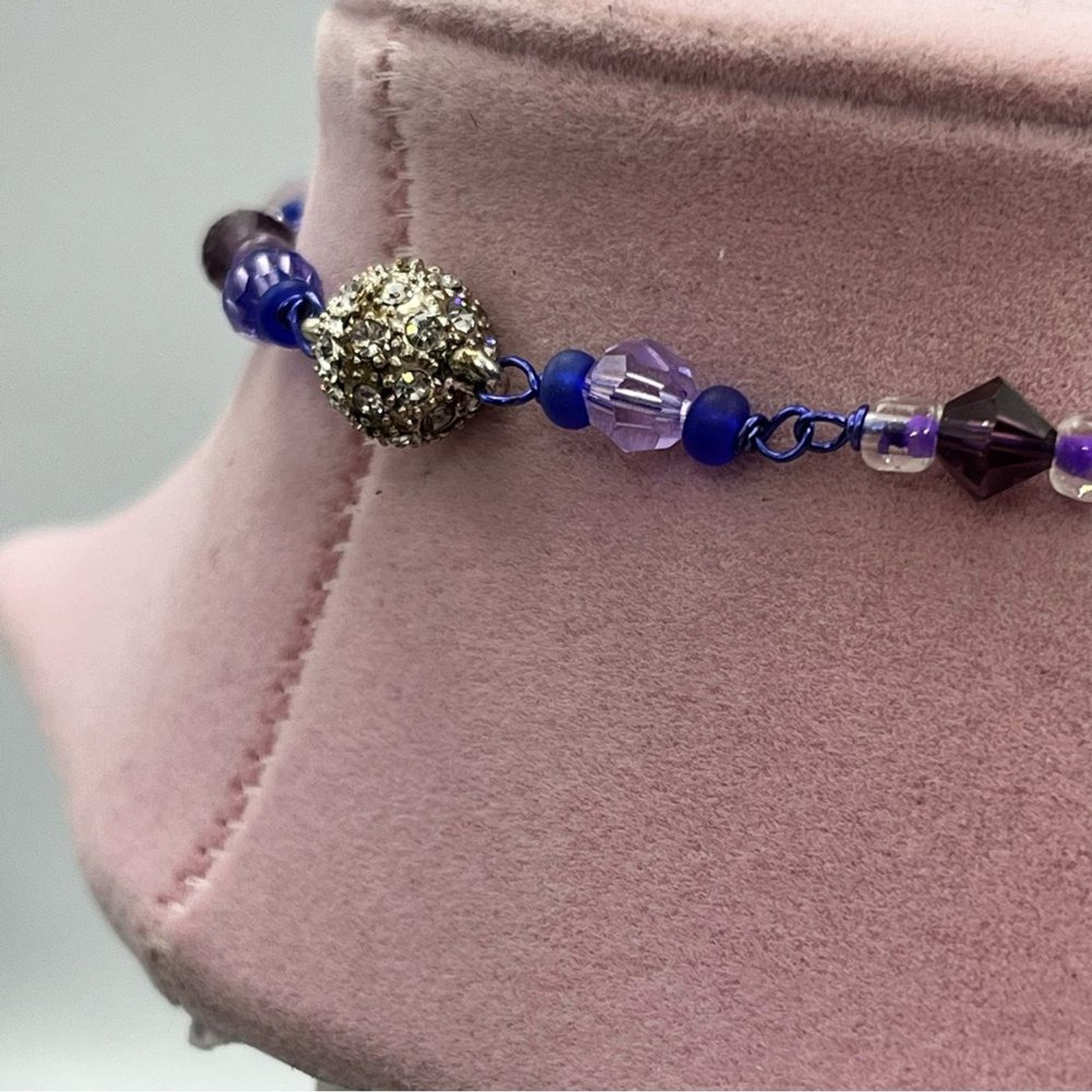Handmade agate beaded large statement Elegant Purple and Blue Beaded Necklace