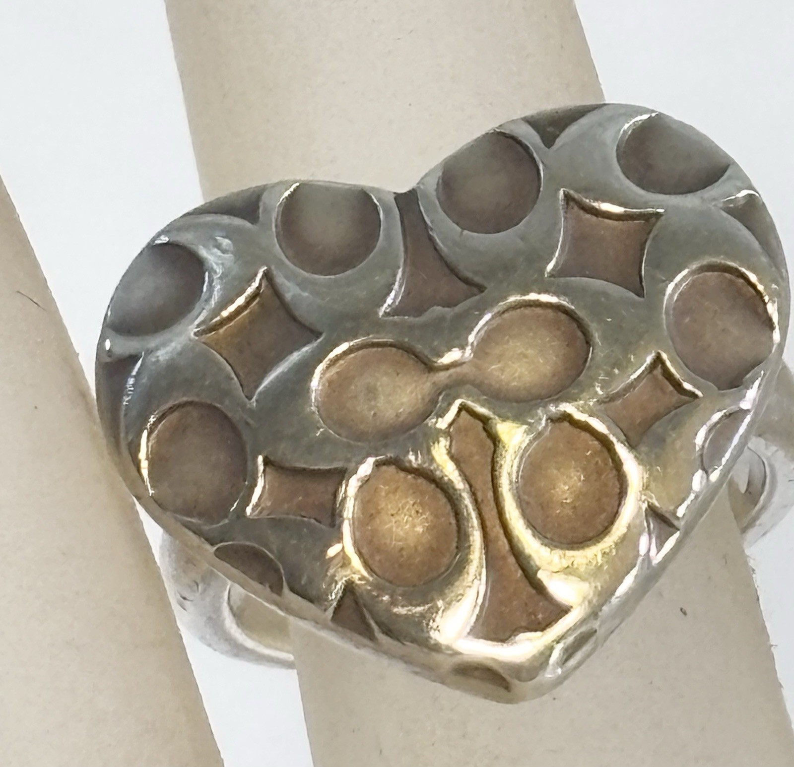 Vintage 925 Turkey Scalloped Heart Ring Size 6 1/4 20mm Center