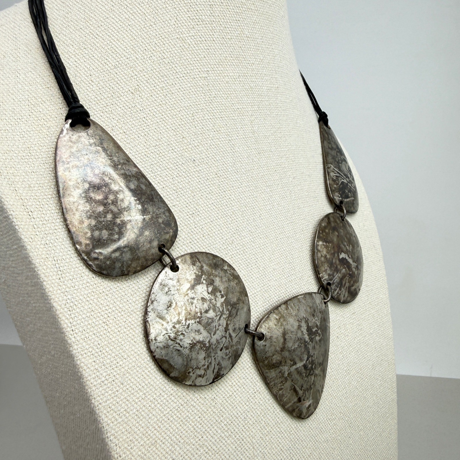Vintage Ottoman Turkish Necklace Coin Tag Hook Clasp Artisan Hammered Metal Disc