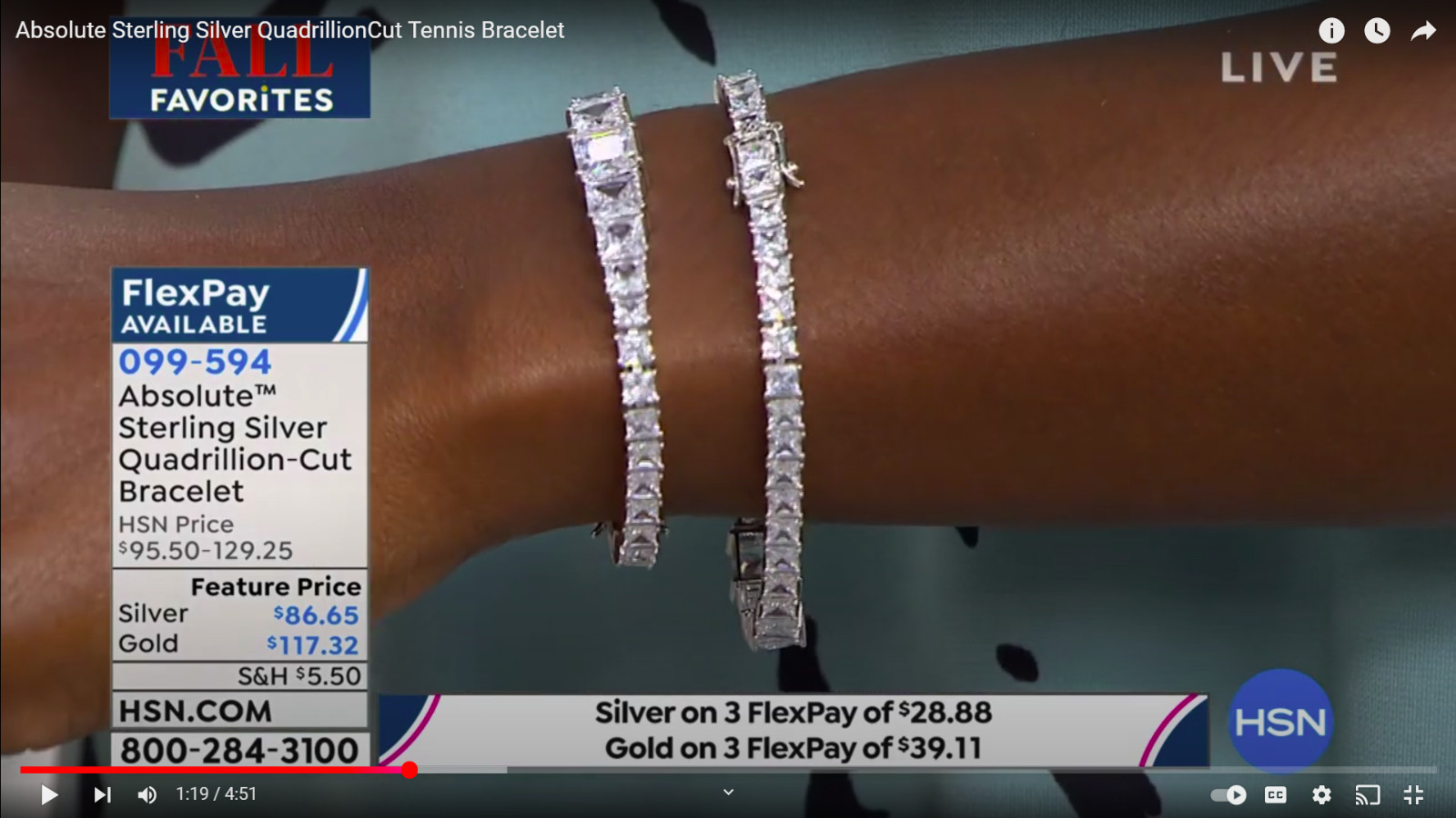 Absolute Sterling Silver Quadrillion Cut Tennis Bracelet HSN