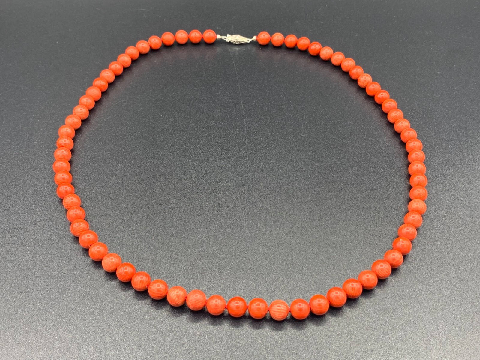 9mm Red Knotted Coral Beads Necklace W/ HB .925 Solid Silver Marcasite Clasp 72g