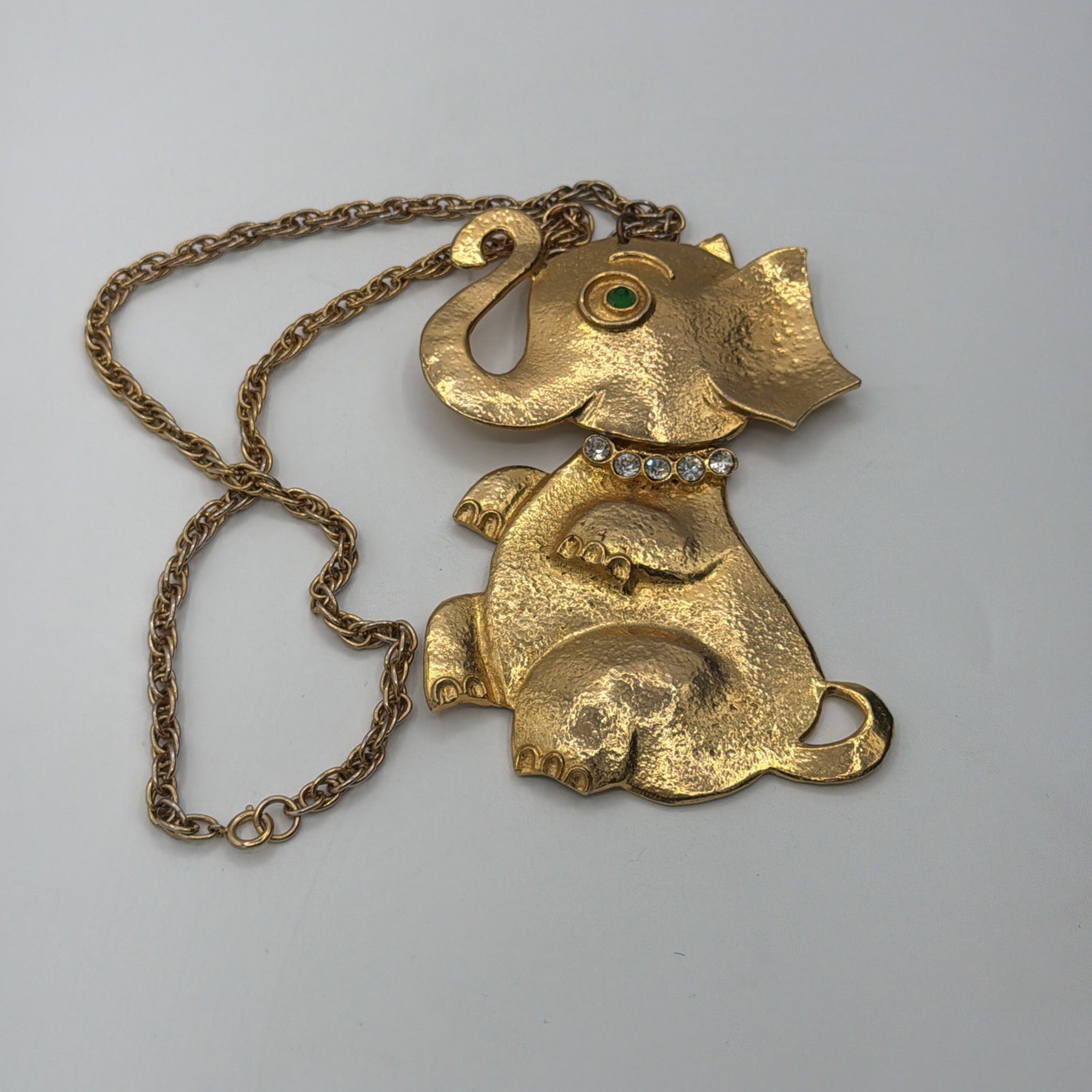 Rare Hattie Carnegie Articulated Elephant Necklace • Textured Gold Statement