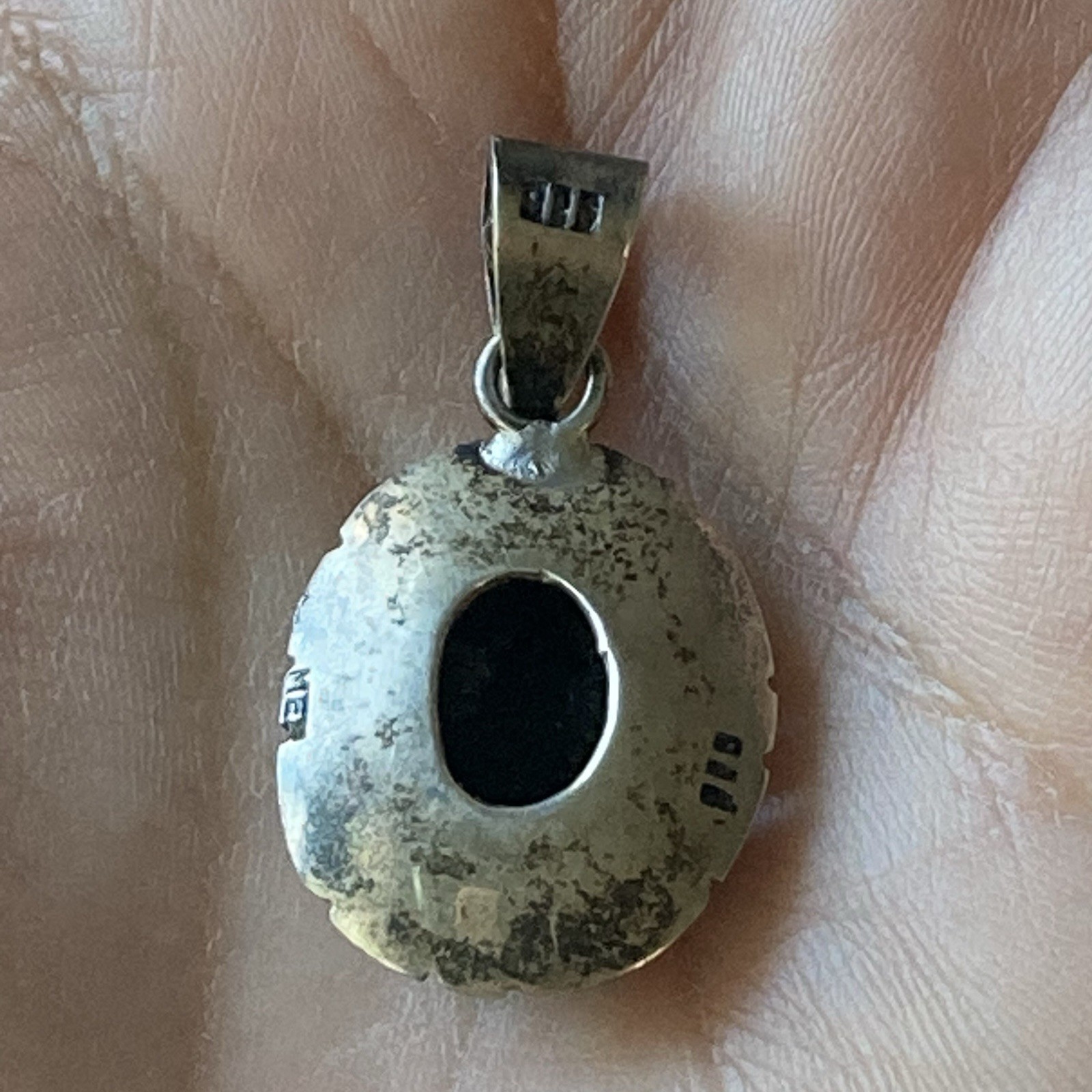 Vintage Sterling Silver 925 Blue Sunstone Pendant Mexico Made Chunky Modernist