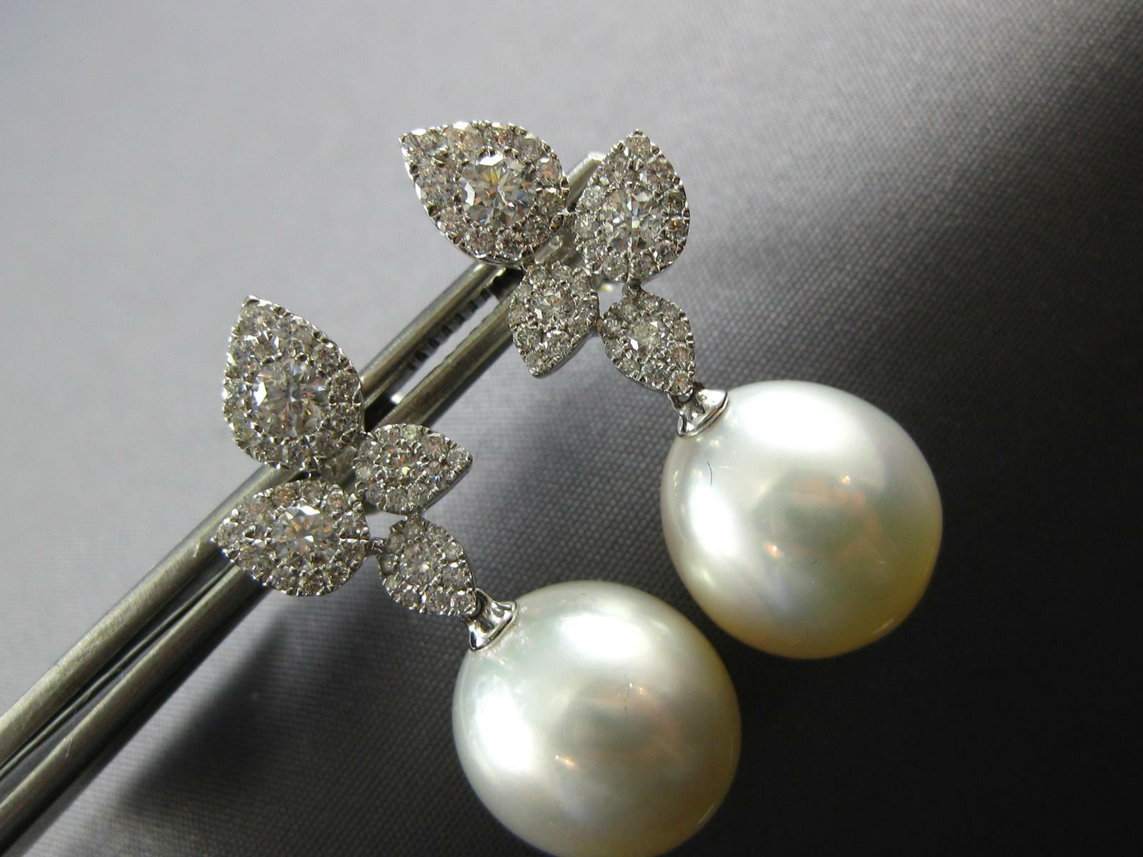 1.52CT DIAMOND & AAA SOUTH SEA PEARL 18KT WHITE GOLD MULTI LEAF HANGING EARRINGS