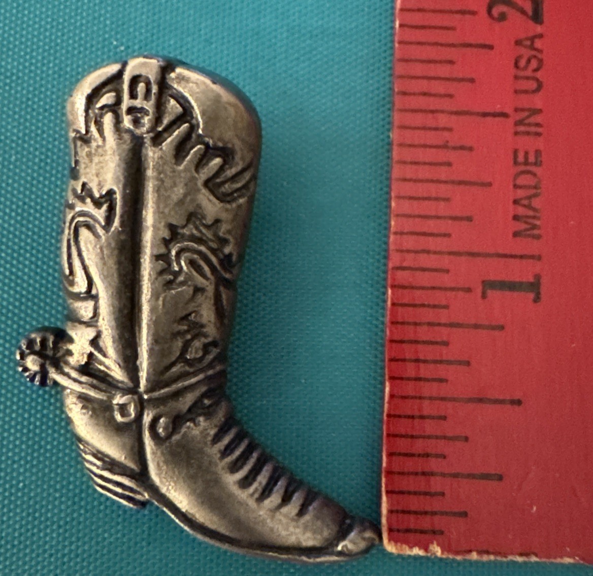 Pewter Spurred Western Cowboy Boot Lapel Hat Pin Elaborate Design Vintage