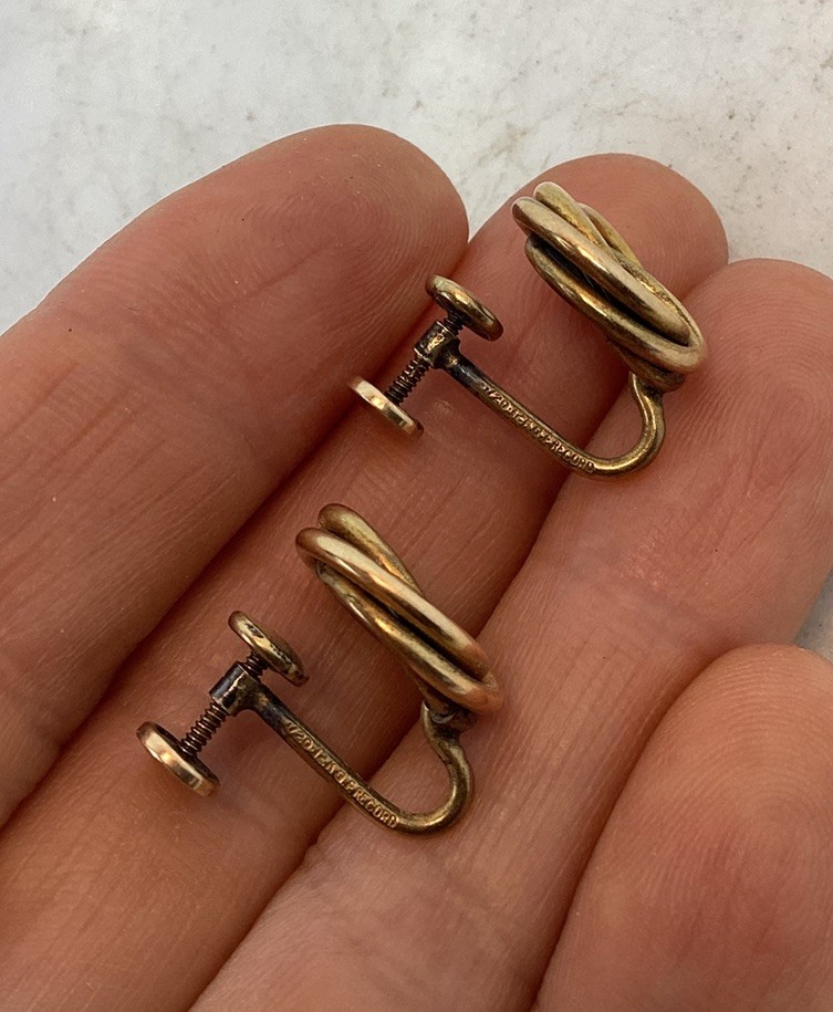 Vintage Antique 12K G.F Gold Filled Love Knot Screw Back Earrings