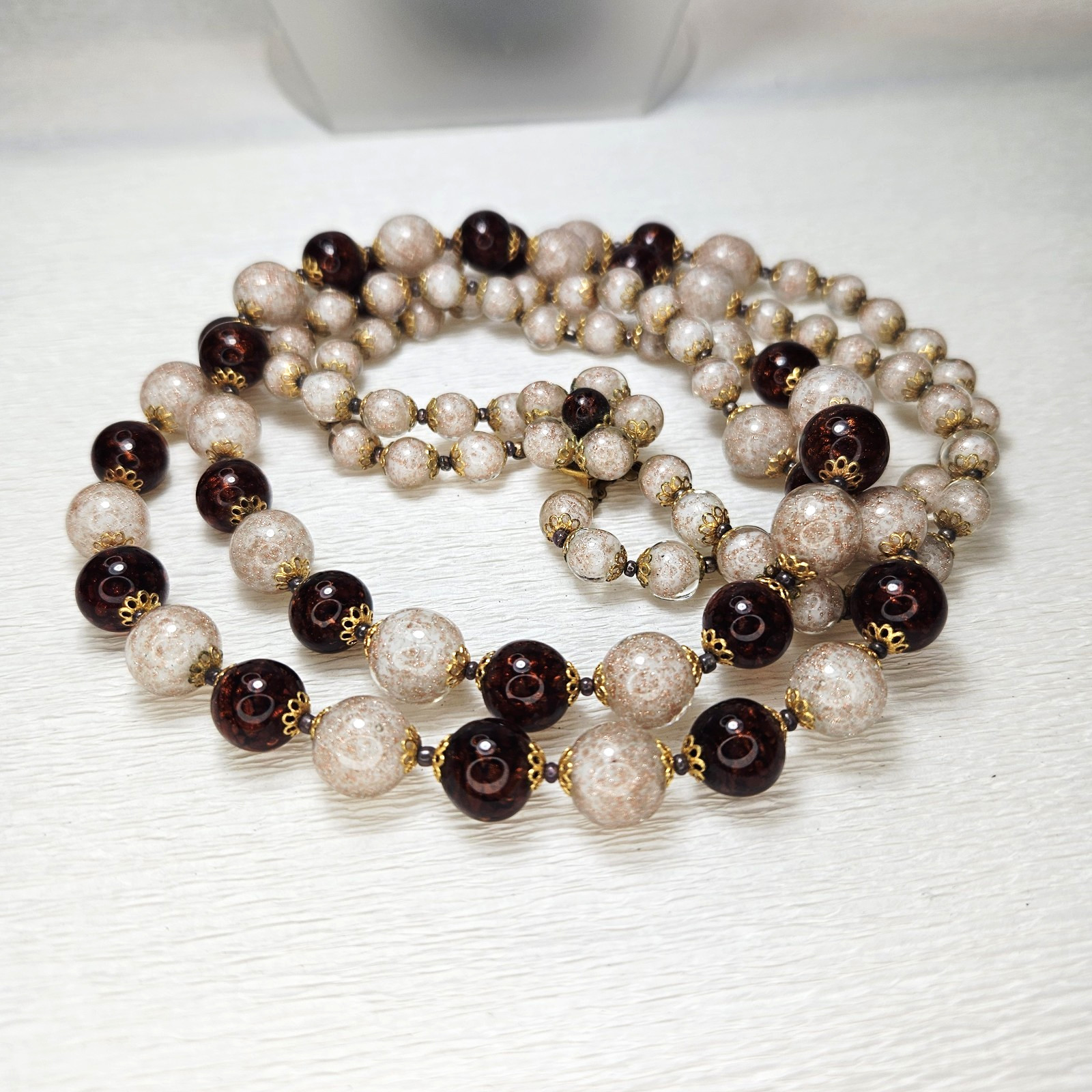 Venetian Sommerso Brown White Necklace Aventurine Glittery Matching Clasp