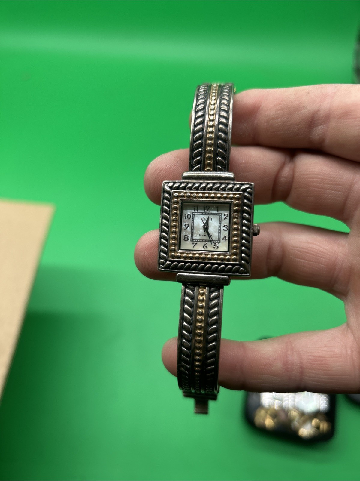 Vintage Nice ladys sterling silver and gold plate ECCLISSI bangle watch bracelet