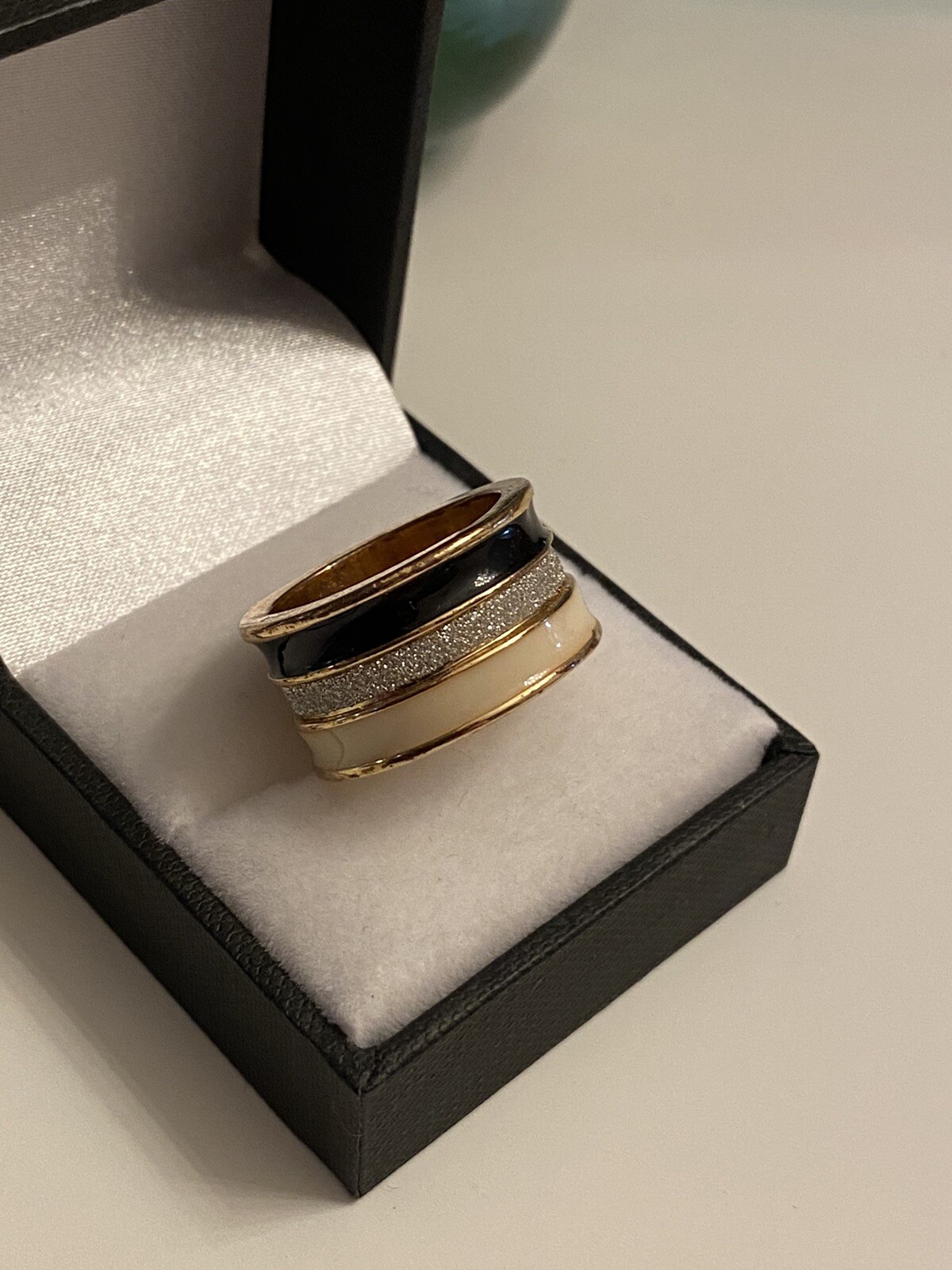 Vintage Enamel Paved Crystal Wide Band Ring